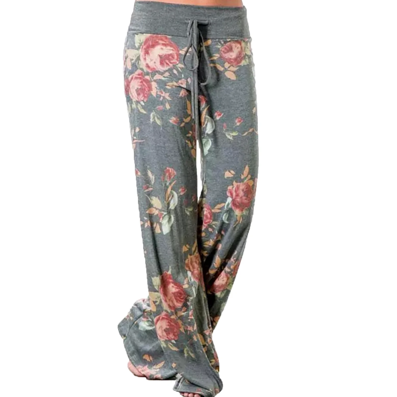AMYTIS LINGERIE Damskie spodnie do jogi, spodnie piżamowe, miękkie spodnie piżamowe, spodnie fitness, długie, rozciągliwe, ze ściągaczem, spodnie rekreacyjne, spodnie plażowe, szerokie nogawki