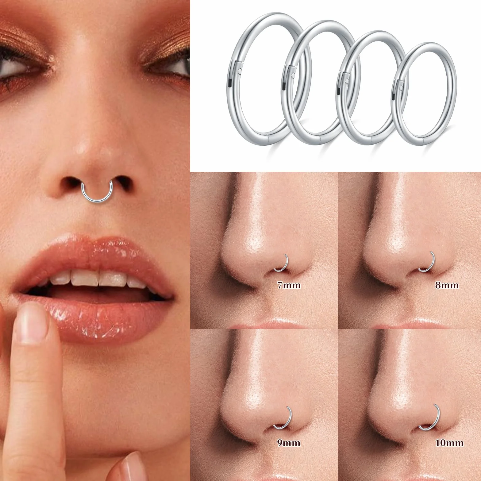 AceFun 2 sztuki kolczyków do nosa 20 g, 7 mm, stal nierdzewna, septum, biżuteria do przegrody nosowej, kolczyk segmentowy, kolczyk do ciała, kolczyk do nosa, obręcz do ust, kolczyk typu helix,