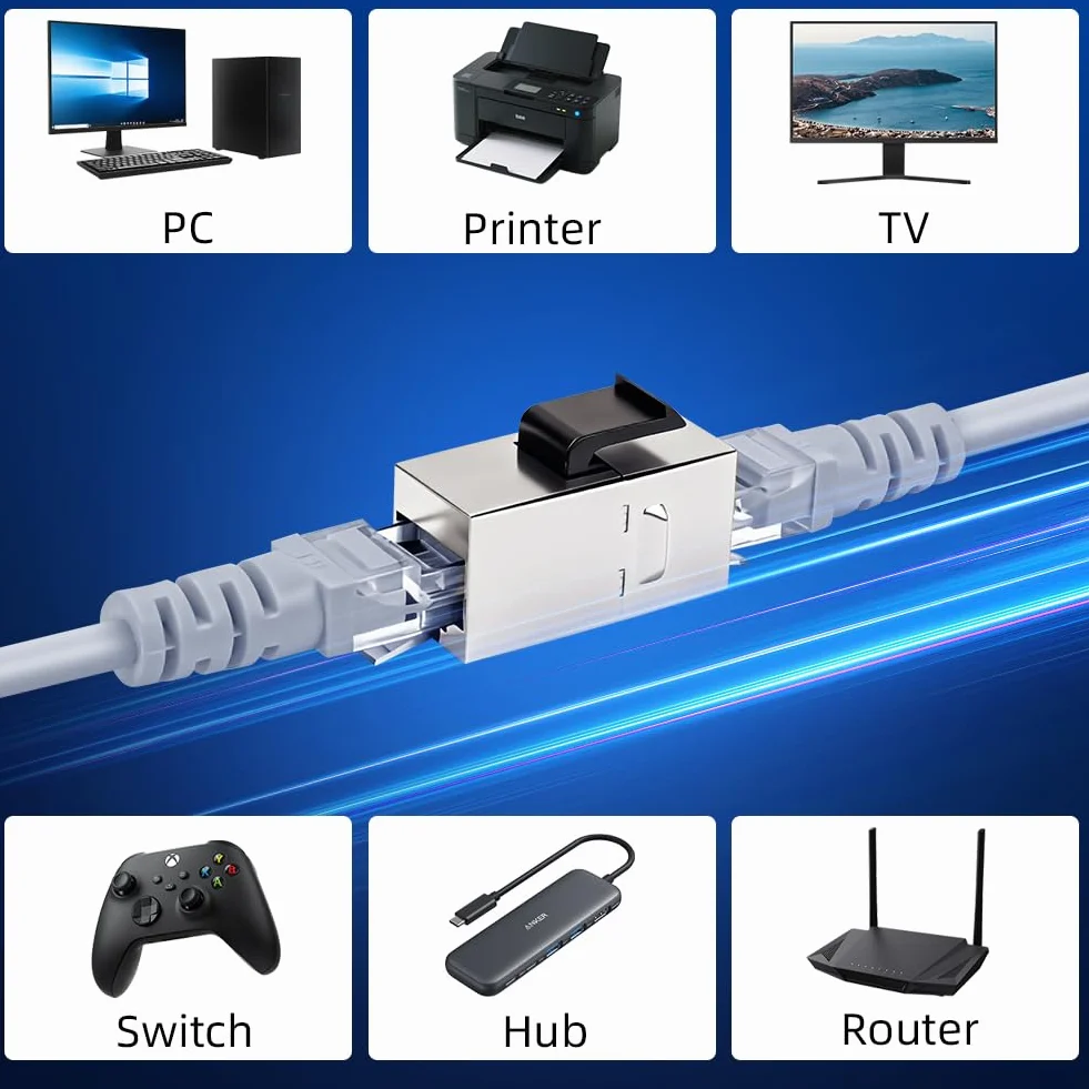 OFFCUP 5X Keystone Moduł CAT 7 RJ45, 10 Gbit/s Ethernet złącze sieciowe panel łatowy, montaż CAT gniazdo bez użycia narzędzi dzięki złączu bez użycia narzędzi Snap-In, łącznik do przedłużenia, kabel