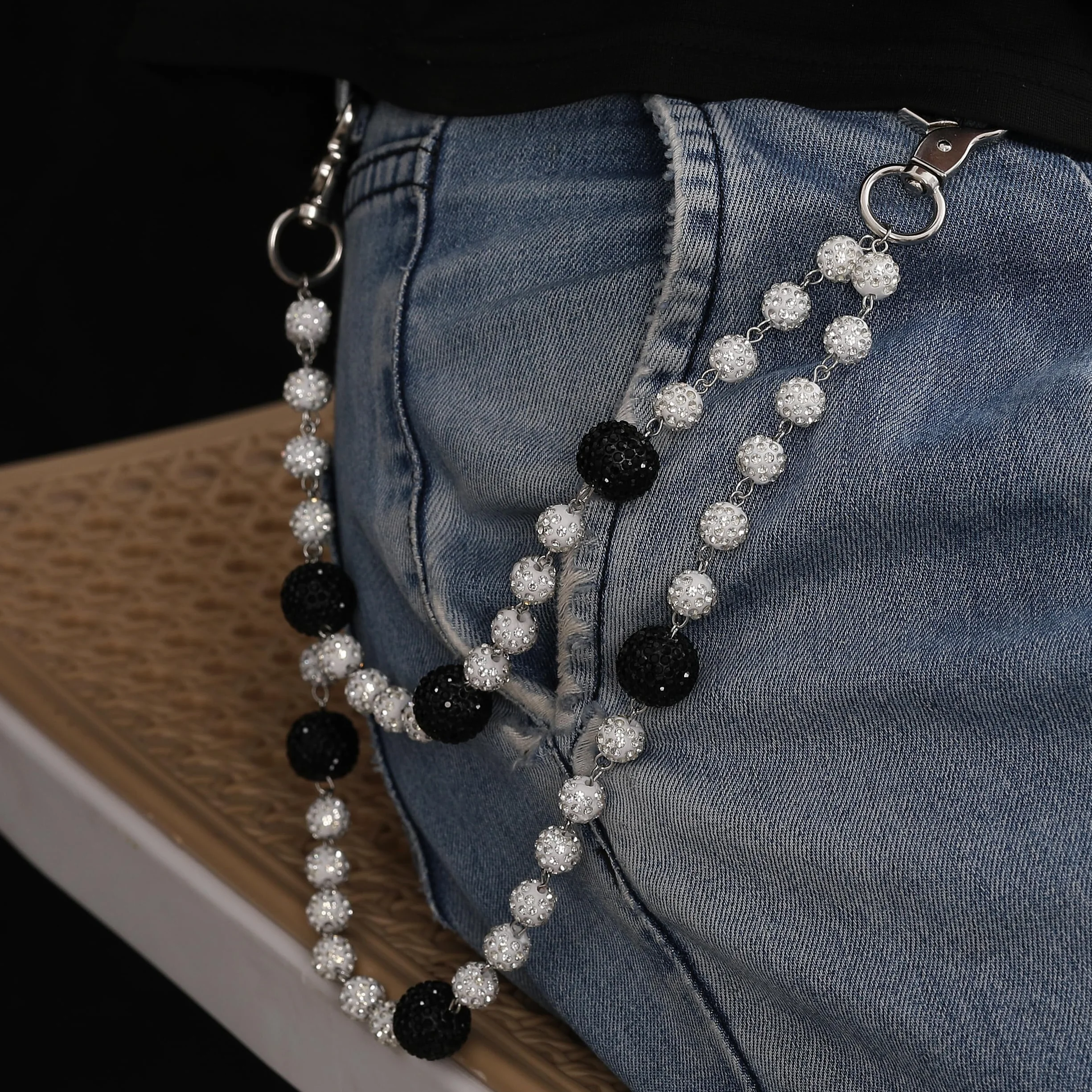 Łańcuszek do spodni unisex warstwowy z diamentowymi koralikami hip hop