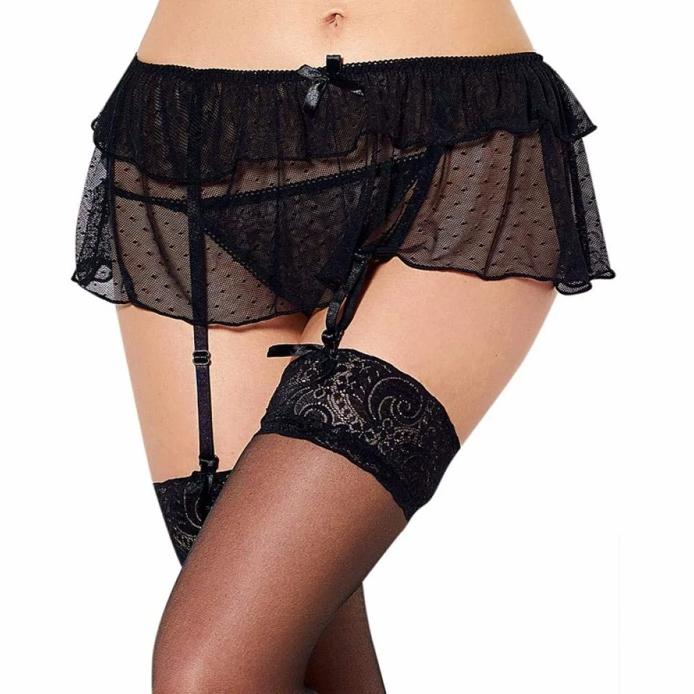Piżama Koronkowa spódnica do pończoch Czarne majtki w dużych rozmiarach Przezroczysta siateczka z sznurkiem do pończoch Femme Top Sale Xl-5Xl Lady Pas do pończoch (czarny 5XL)