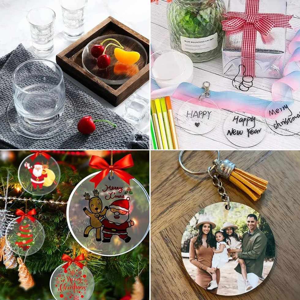 24 sztuki okrągłych płyt akrylowych z otworem, 5 cm/7,6 cm/10 cm Przezroczyste okrągłe płyty akrylowe, 2 mm grubości Okrągłe akrylowe dyski, surowiec do breloków z akrylu, okrągła płyta akrylowa, do