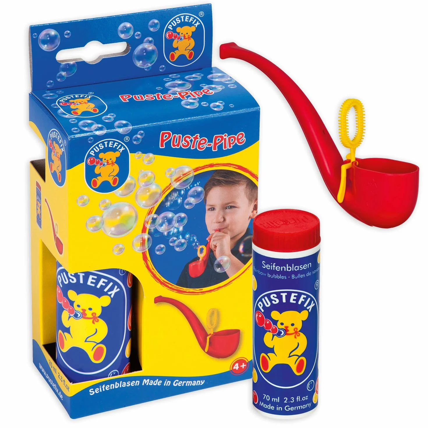 Pustefix Puste-Pipe I 70 ml woda do baniek mydlanych I zabawka na urodziny dziecka, wieczór panieński, letnie przyjęcie i wesele I gwizdek dla dzieci i dorosłych