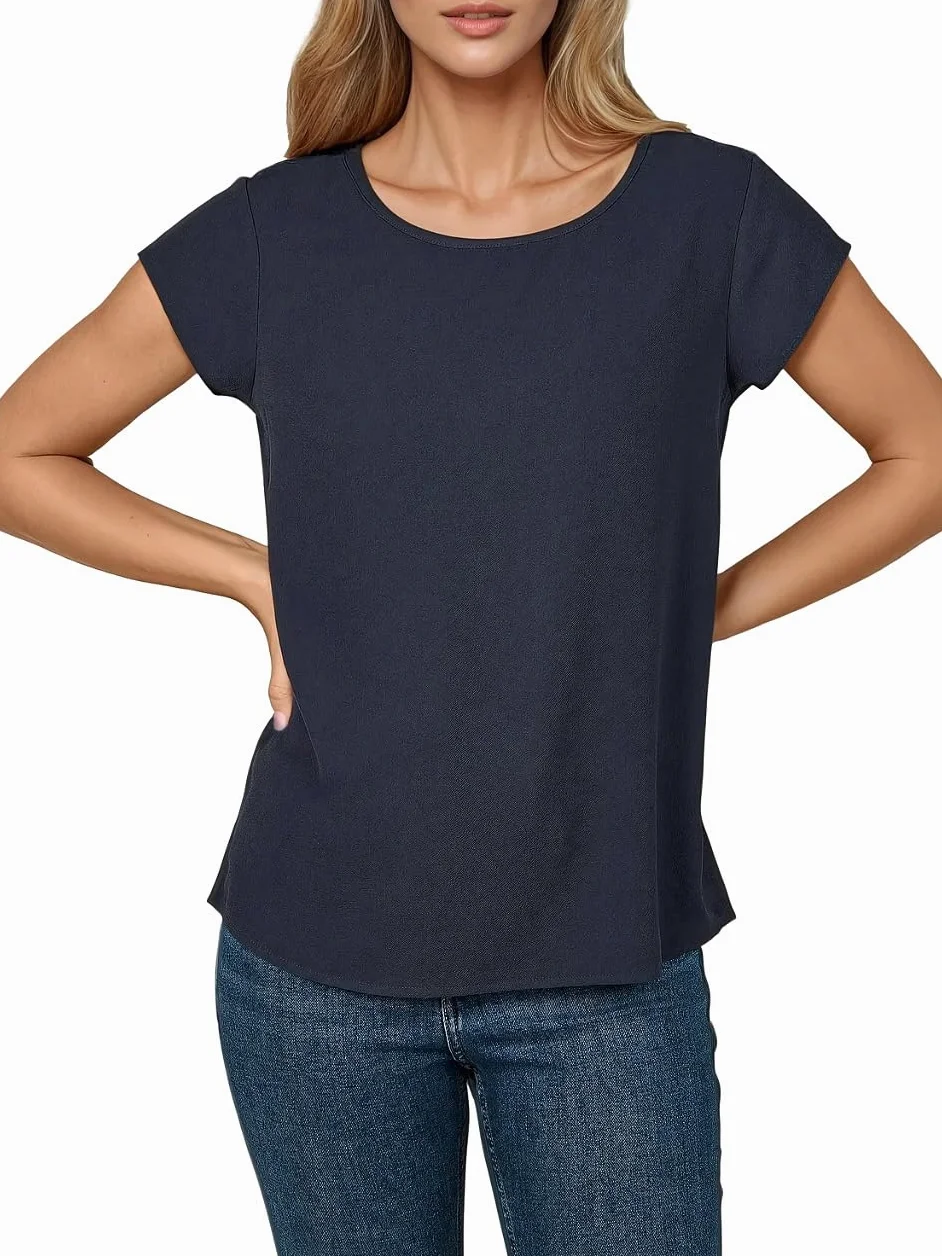 DENIMFY zestaw 2 koszulek damskich okrągły dekolt krótki rękaw czarny różowy zielony granatowy S M L XL XXL