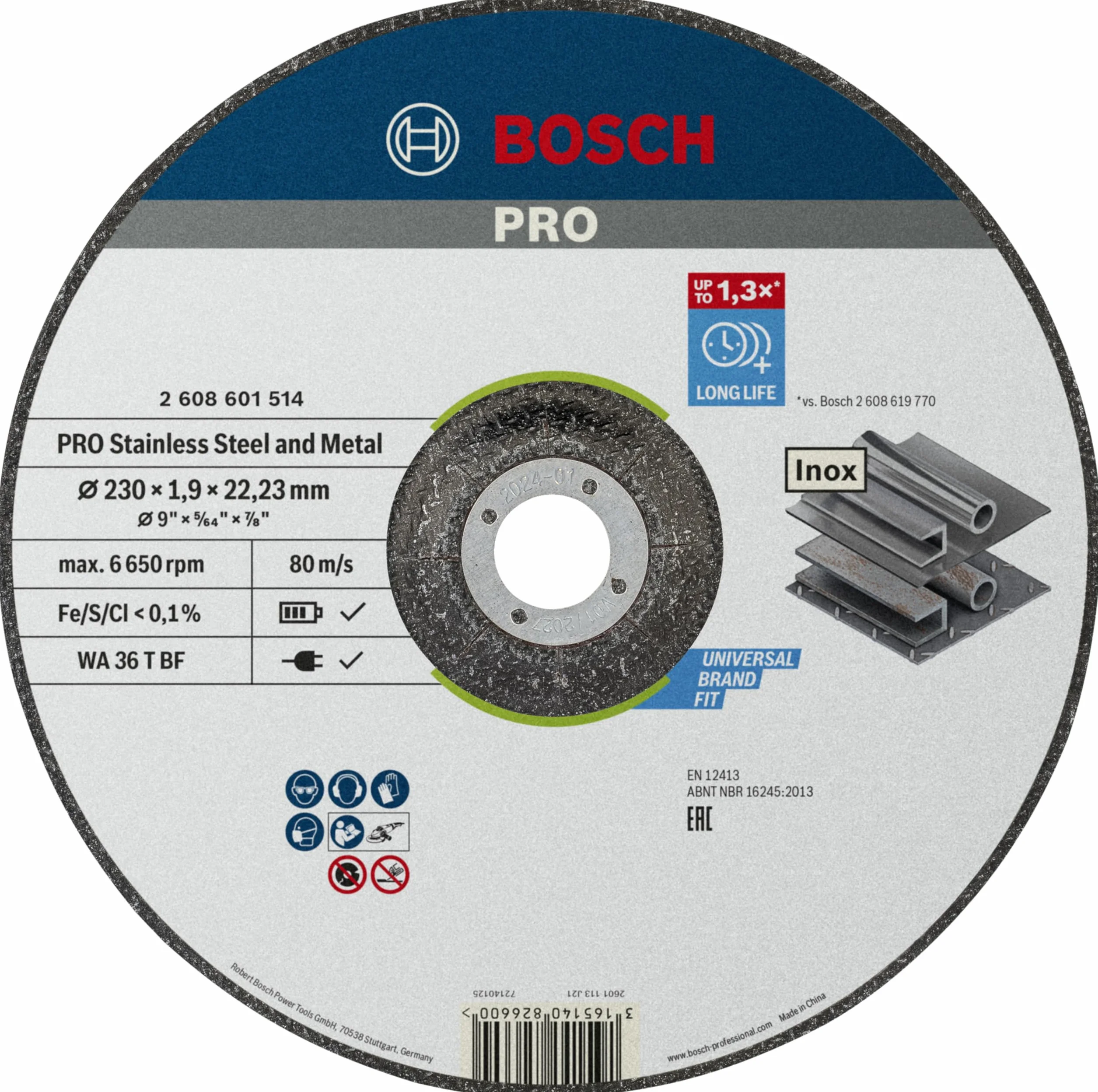 Bosch Professional Tarcza tnąca wygięta standard do Inox (do stali Inox, 230 x 1,9 mm, akcesoria do szlifierek kątowych)