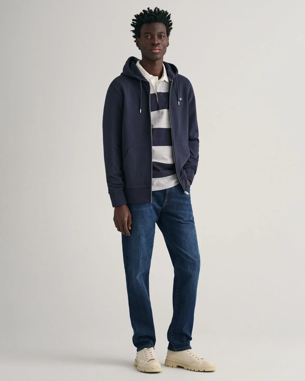 GANT Męska bluza z kapturem REG Shield Full Zip Hoodie bluza z kapturem, Evening Blue, standardowa, niebieski (Evening Blue)