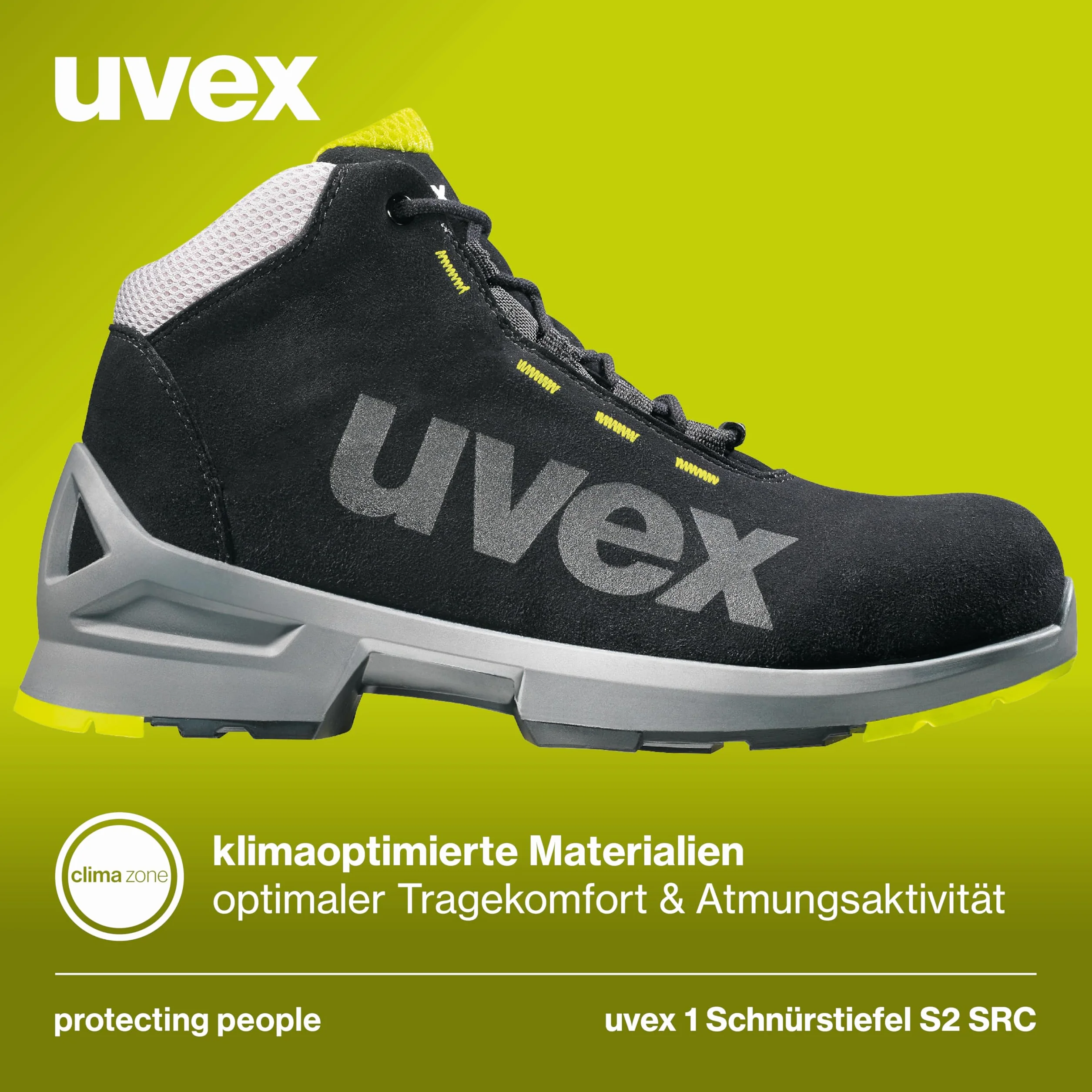 Uvex 1 x buty ochronne S2 czarno-?ó?te, buty robocze dla kobiet i m??czyzn, wodoodporne, oddychaj?ce, podeszwa ESD, rozmiar: 42