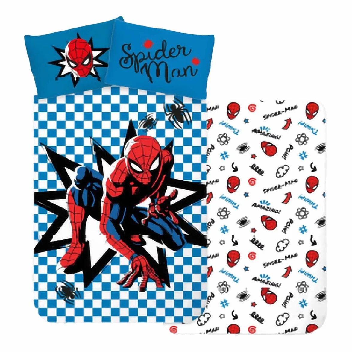 BrandMac Spiderman komplet pościeli do łóżeczka dziecięcego, 100 x 135 cm, poszewka na poduszkę 40 x 60 cm, 100% bawełna, superbohater Spiderman Marvel