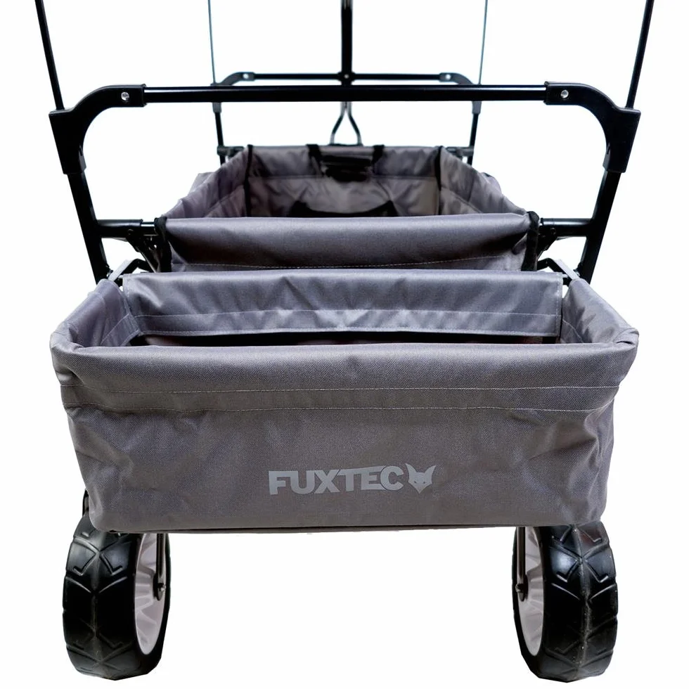 FUXTEC skladany wózek FX-CT350 szary z dachem, tylna torba i pokrowcem. Hamulec postojowy, pelnoprofilowe opony. Oryginalny wózek transportowy