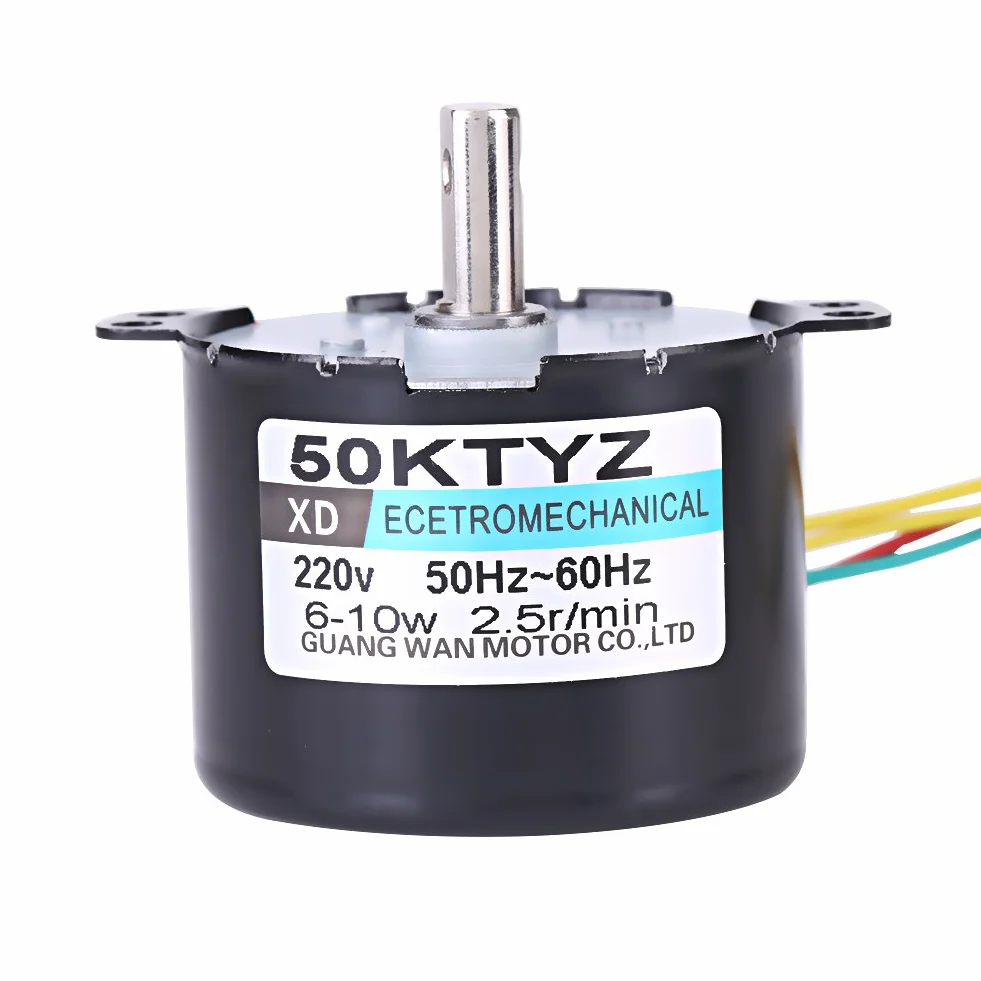 50KTYZ AC 220V 10W 0.5A Piccolo Motore sincrono a magnete permanente elettrico a bassa velocità CW/CCW 2.5/20RMP ad alta coppia in metallo orientato per giradischi girarrosto (2.5 RMP)
