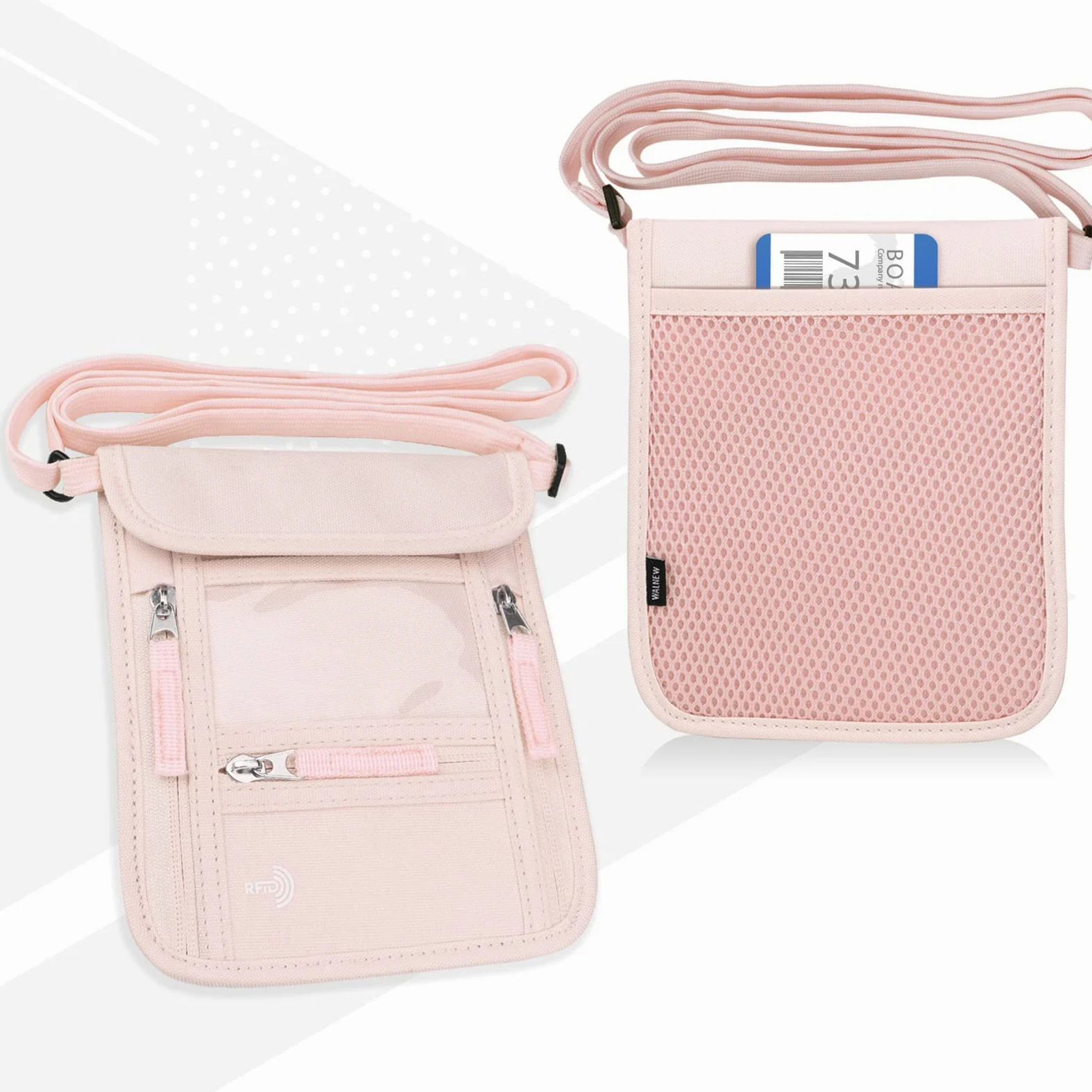 WALNEW Passport Holder Neck Pouch Travel Wallet for Women and Men, RFID Blocking Security Slim Traveling Wallet with Around Neck Lanyard Strap, Pink