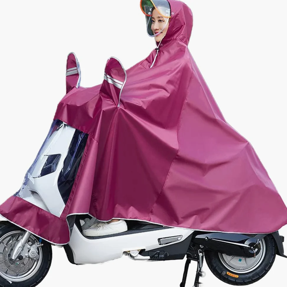 Uniseks Poncho przeciwdeszczowe Na zewnątrz Rower/Ebike/Motocykl/skuter Kurtka rowerowa Płaszcz przeciwdeszczowy Peleryna (Wino Czerwone Pojedyncze 4XL (Z lusterkiem wstecznym))