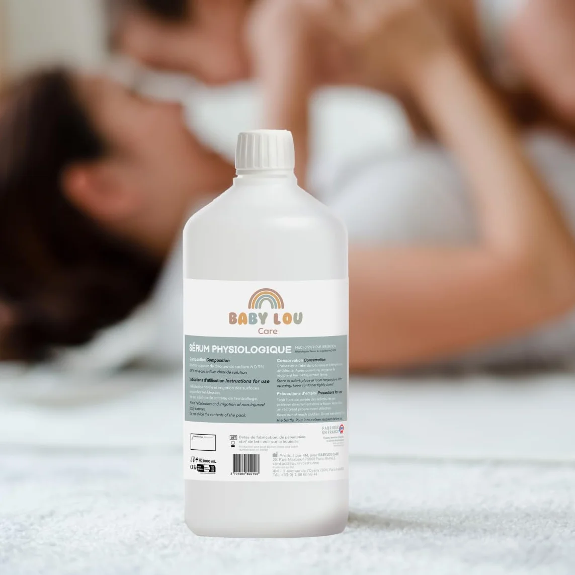 Fizjologiczne serum w butelce | NaCl 0,9% | Mycie nosa | Higiena nosa | Do nawadniania zewnętrznego | Wyprodukowano we Francji | 3 x 1 litr