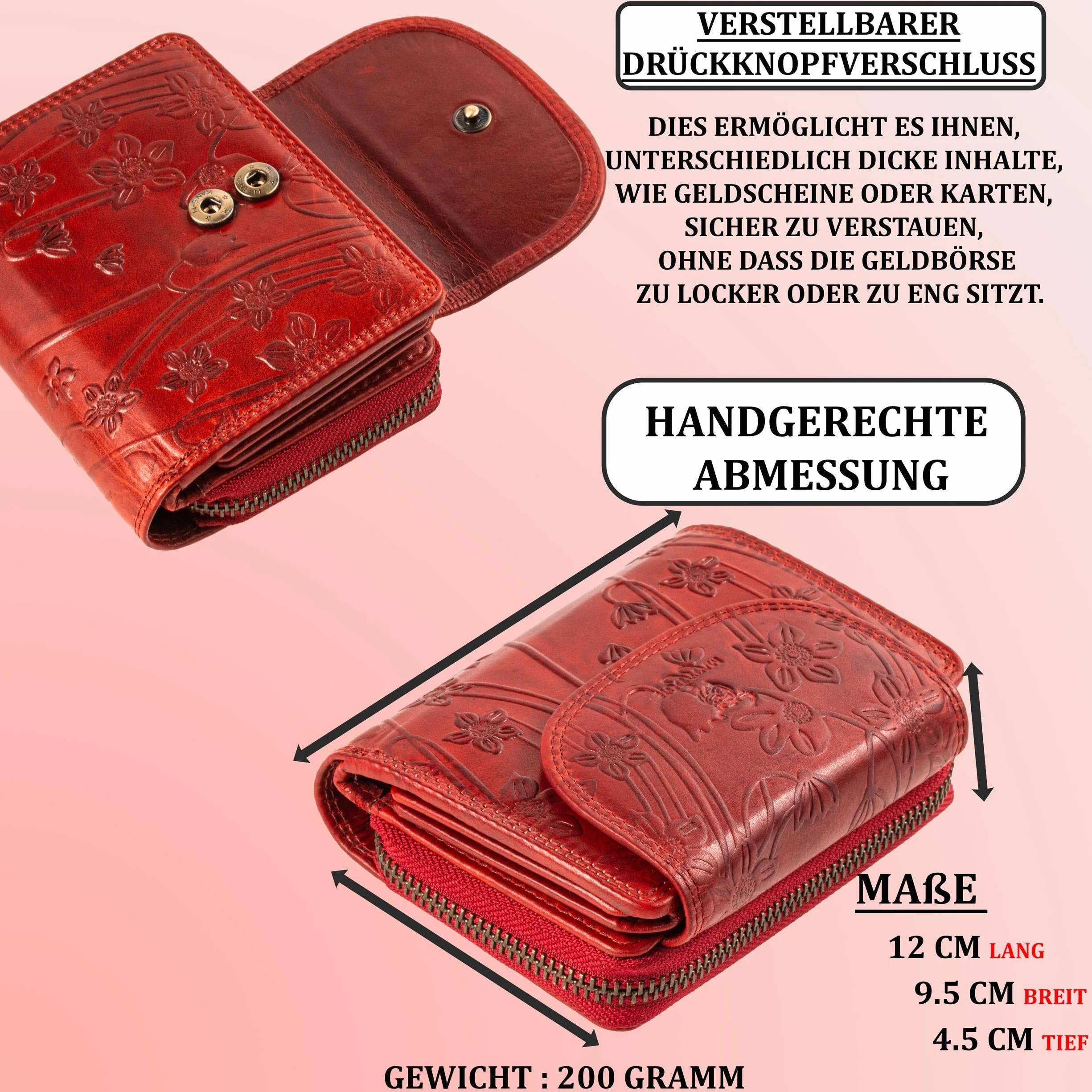 MATADOR SARAGOSSA Portfel damski z blokadą RFID, duży, z pudełkiem na prezent, skórzany, średniej wielkości, wiele przegródek, Klasyczny