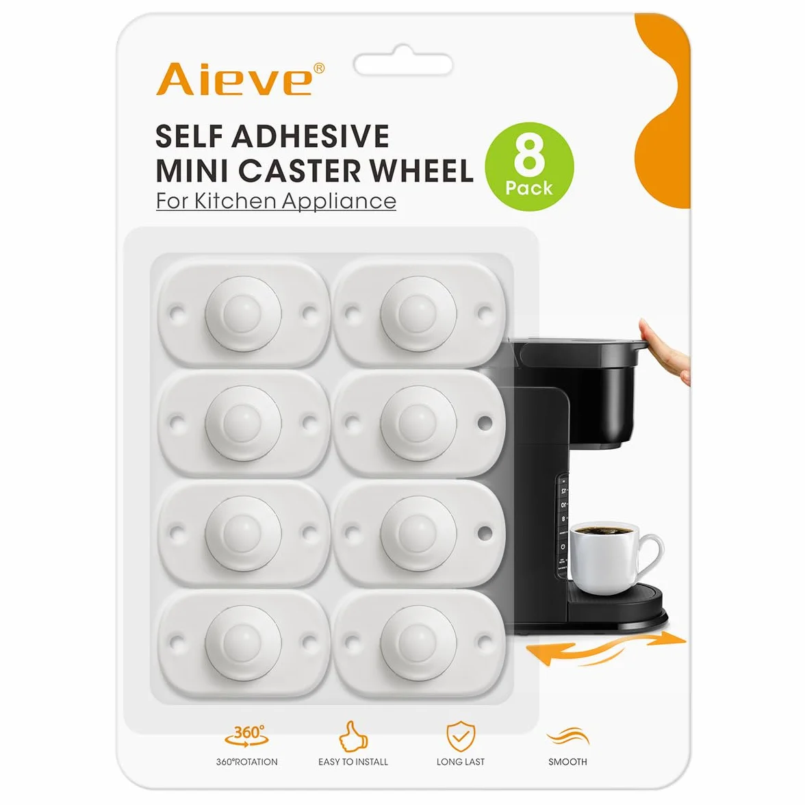 AIEVE Zestaw 8 samoprzylepnych mini kółek do urządzeń kuchennych, K5409A01