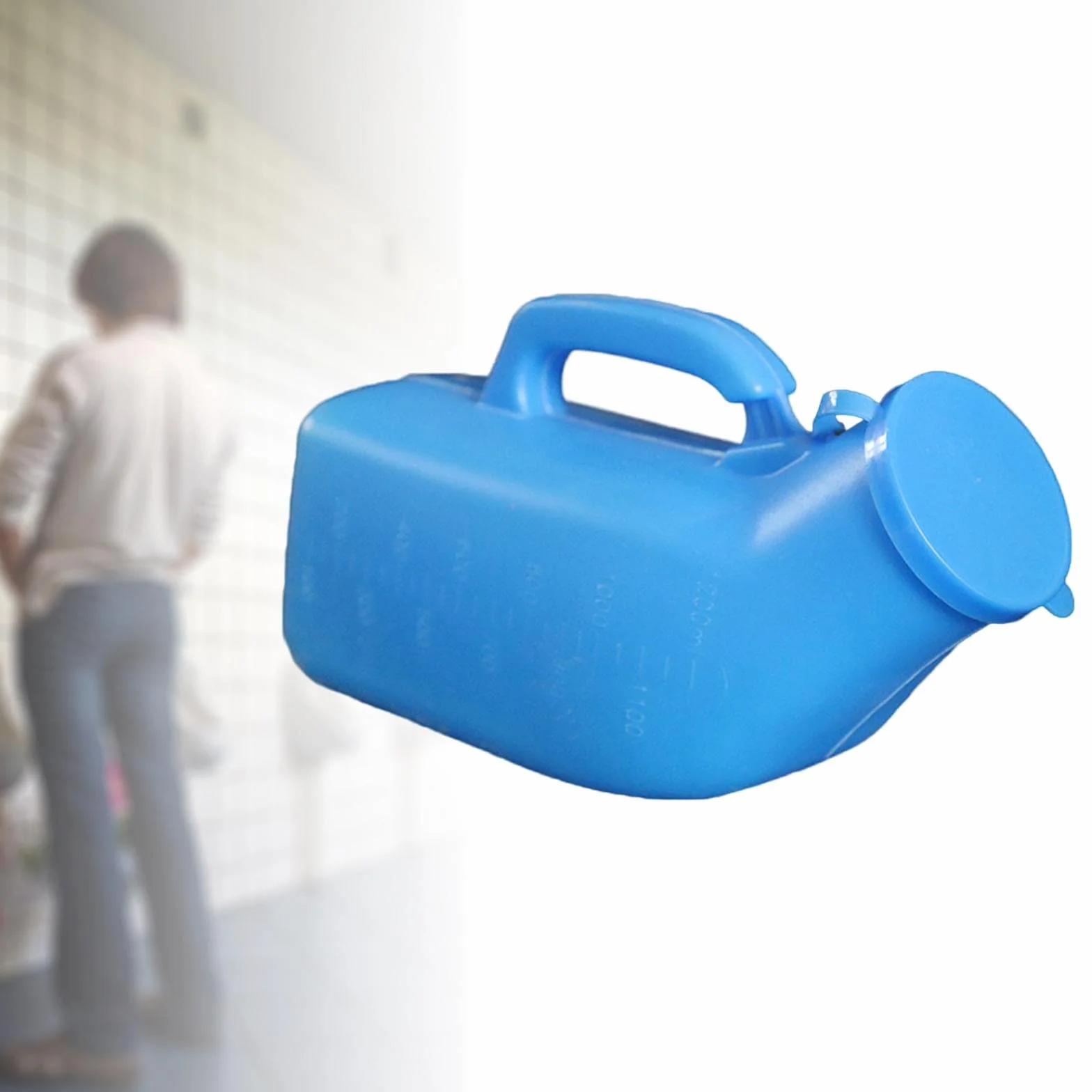 Pisuar męski z uchwytem i pokrywką, 1200 ml, dla podróżników, niepełnosprawnych seniorów, niebieski