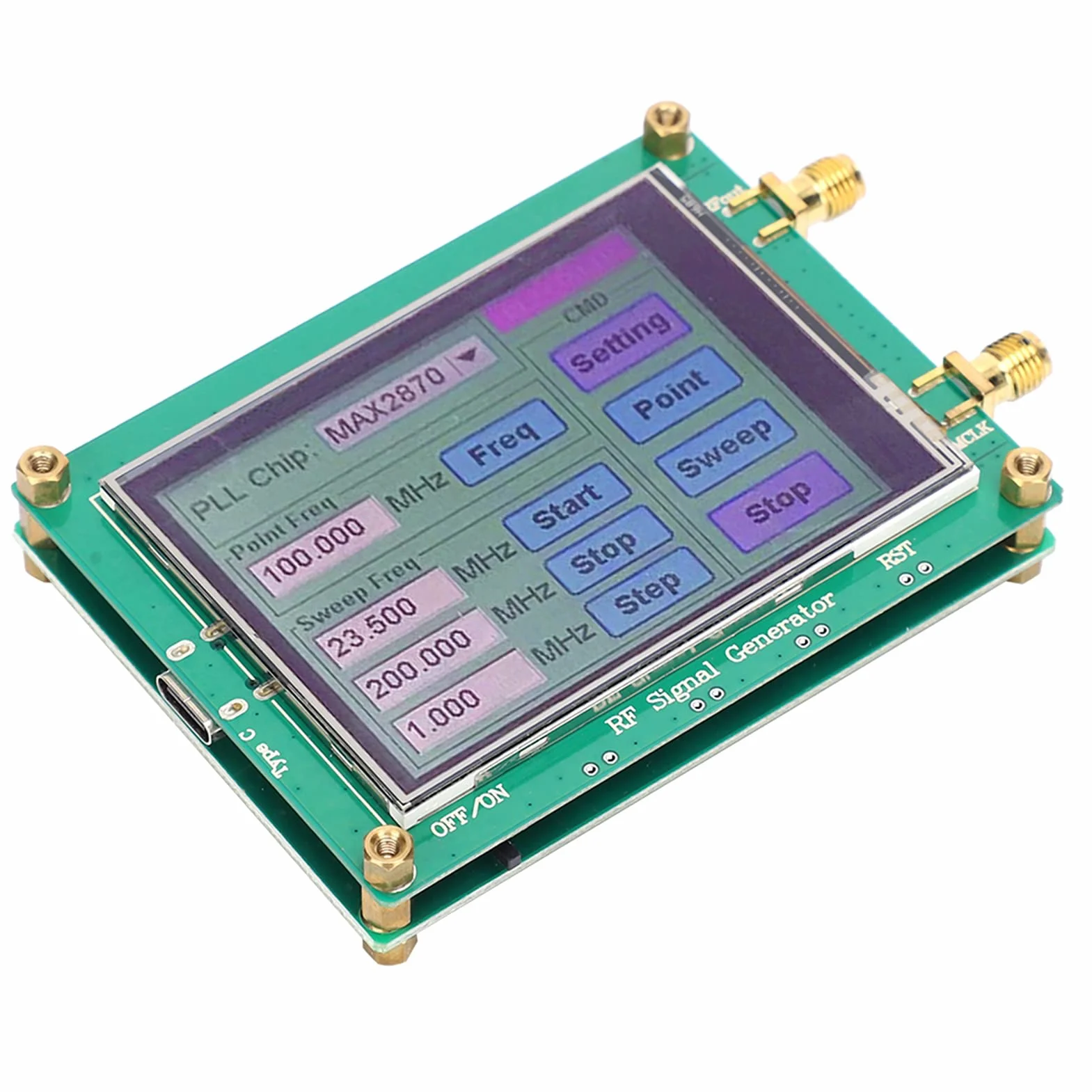 Dioche MAX2870 Moduł źródła sygnału RF, wysoka stabilność, niska częstotliwość szumów 23,5 MHz - 6000 MHz, sterowanie ekranem dotykowym, podwójny tryb pracy, temperatura -40°C do