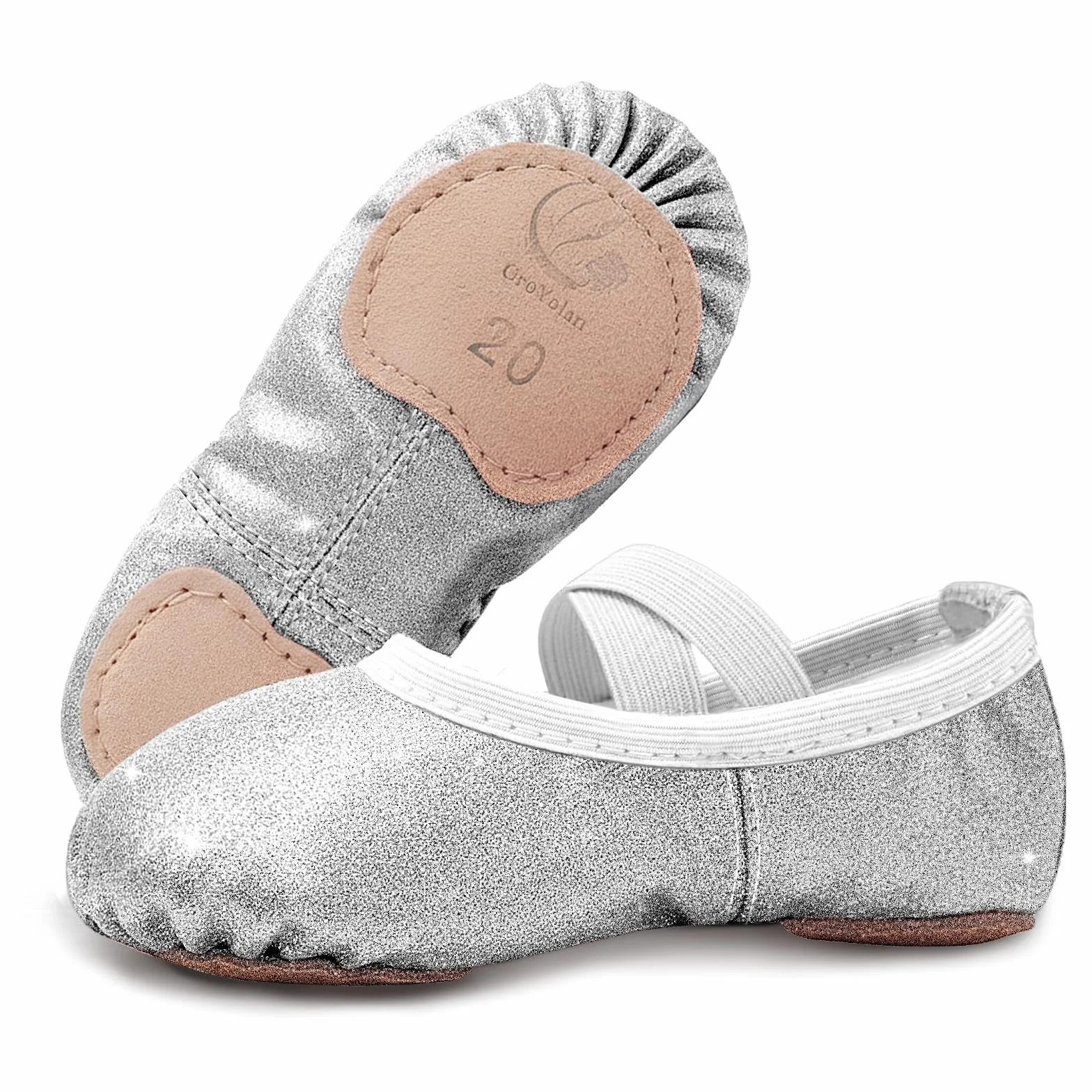Błyszczące dziewczęce buty baletowe, baletki, baleriny, buty do tańca, występu, gimnastyki