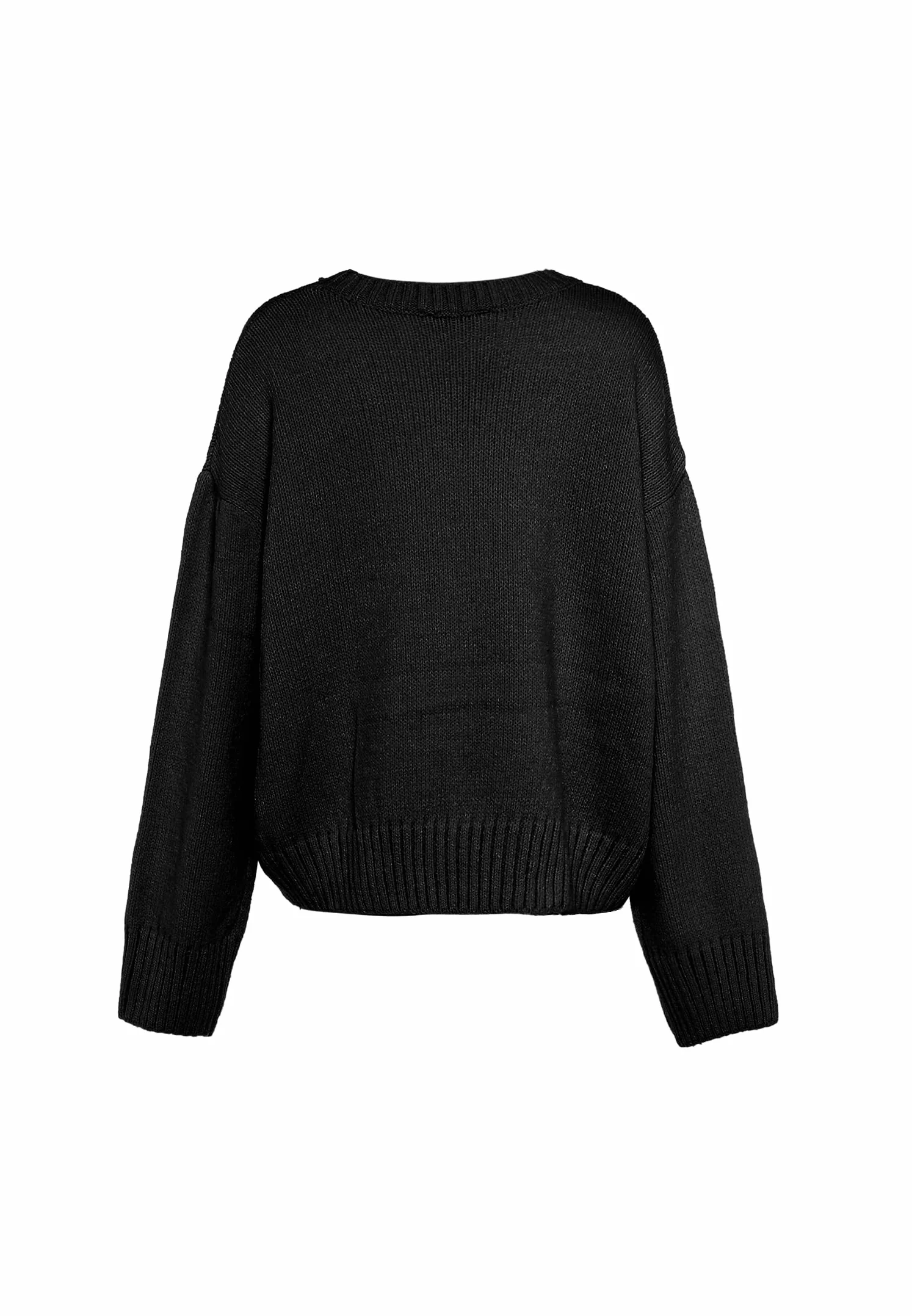 Aleva Damski Elegancki Sweter z Okrągłym Dekoltem Akryl Czarny XS/S