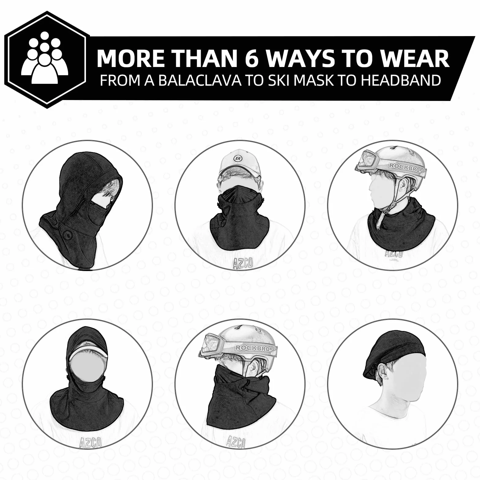 ROCKBROS Kominiarka na twarz, balaclava zimowa maska narciarska dla kobiet/mężczyzn, ciepła maska snowboardowa, do sportów outdoorowych, rowerów, motocykli, uniseks