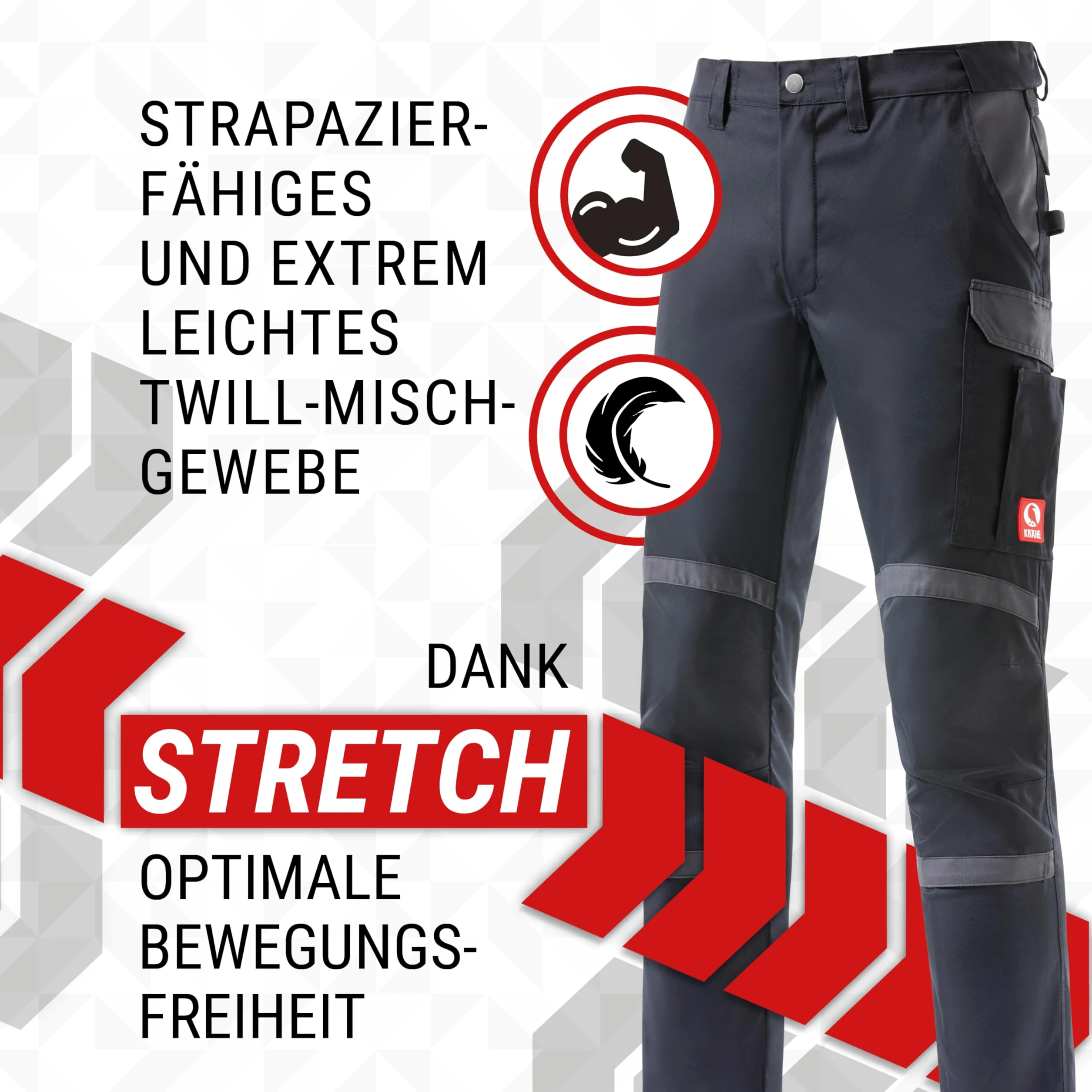 KRÄHE WORKWEAR Profession Pro S T R E T C H spodnie robocze, bardzo lekkie, o wysokiej wytrzymałości i wyjątkowej elastyczności