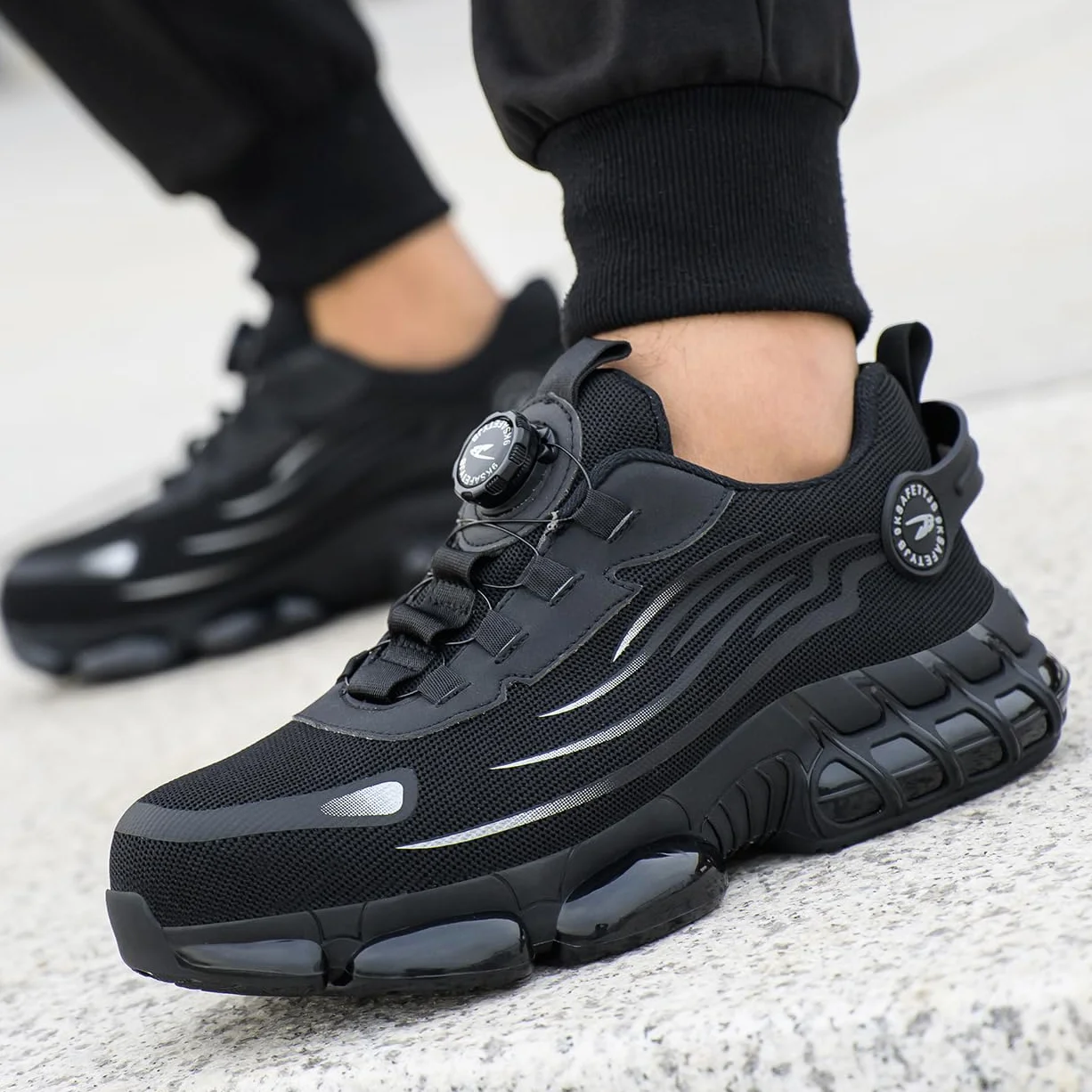Dajingkj Damskie buty robocze, lekkie trendy, z pokrętłem, buty ochronne, oddychające, stalowe noski