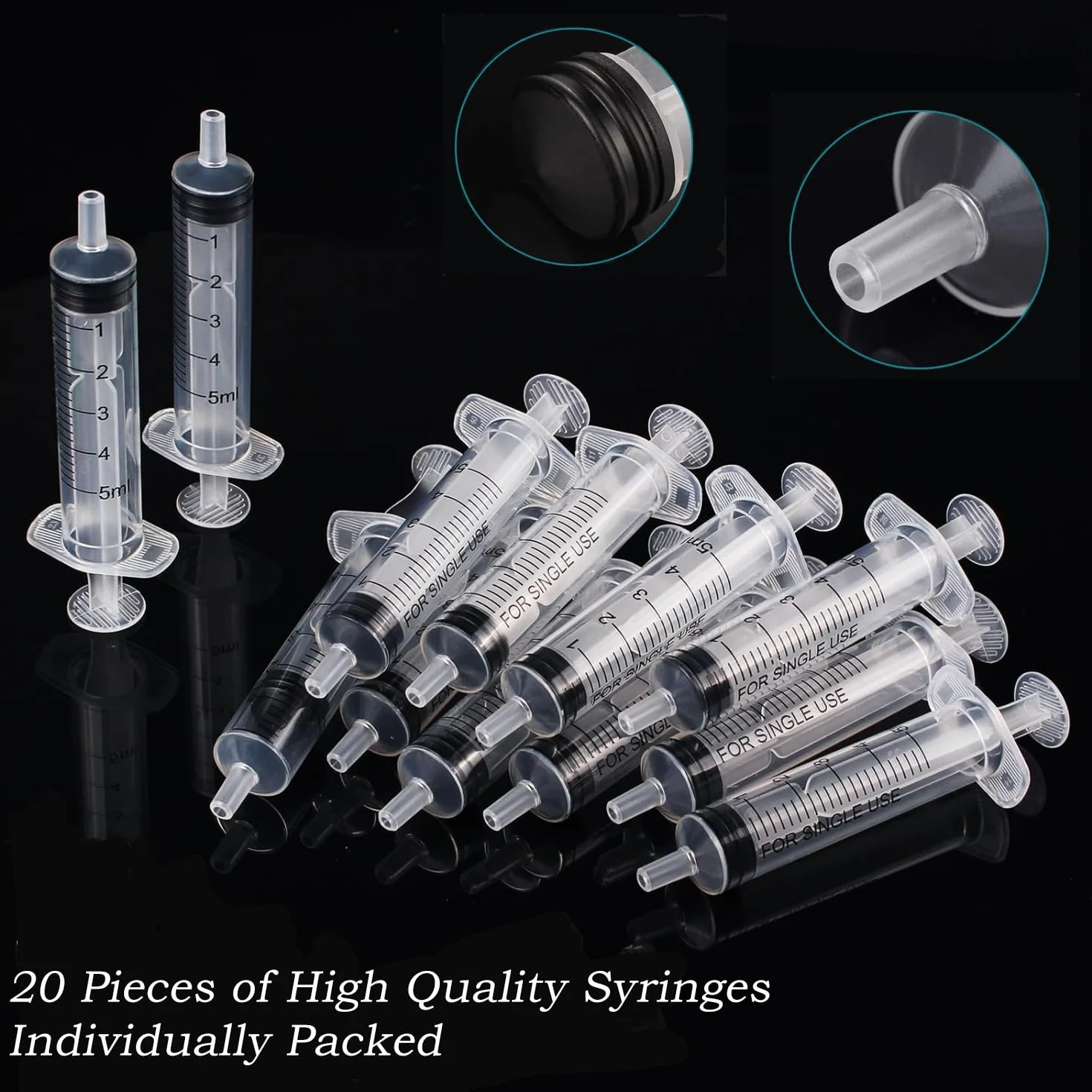 Strzykawki 5 ml, 20 sztuk, indywidualne opakowanie, plastikowa strzykawka z pokrywką, strzykawka do karmienia, strzykawka wielokrotnego użytku, do karmienia noworodków, rzemiosła artystycznego