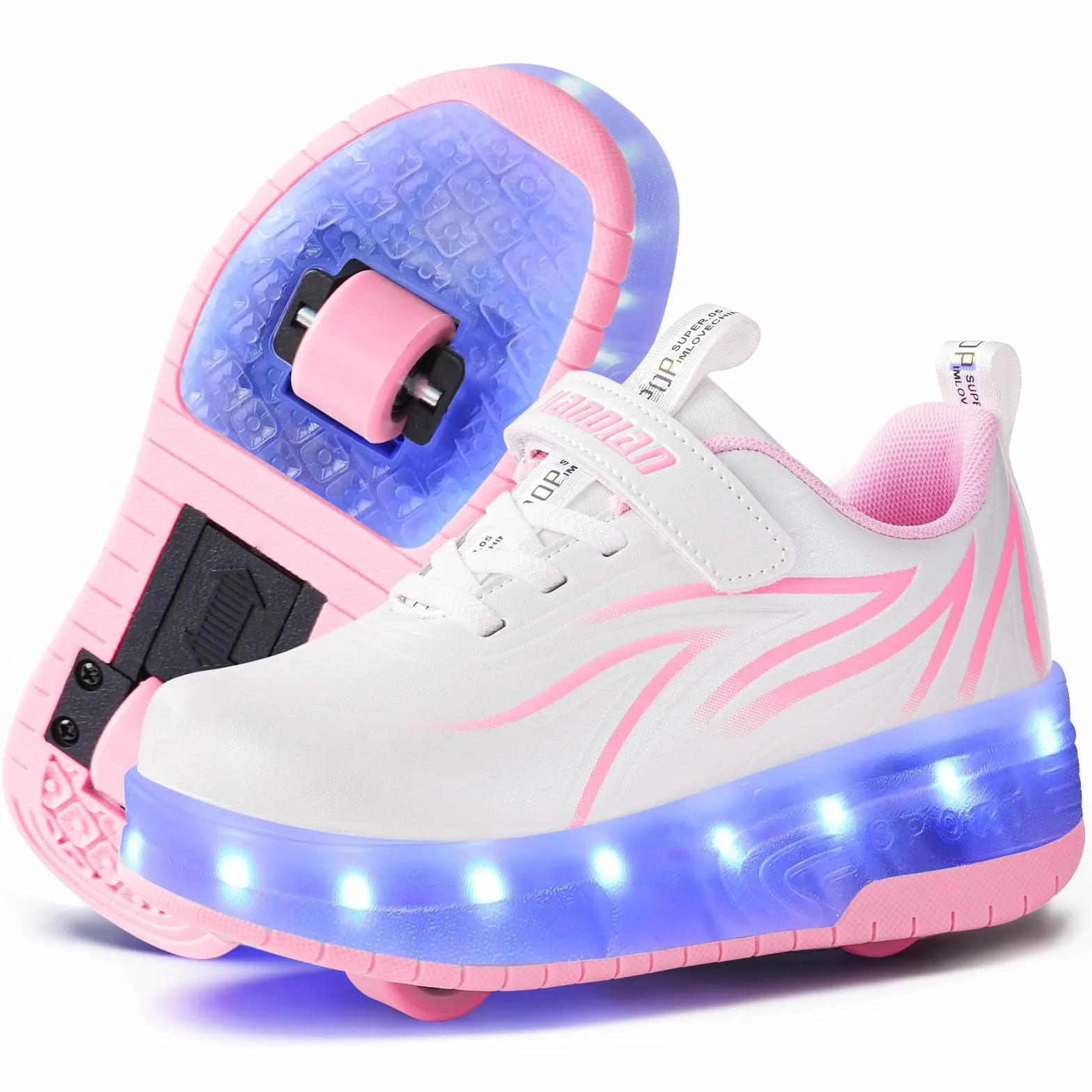 flintronic Migające diody LED, buty z podwójnymi kółkami, automatyczne buty do jazdy na deskorolce, outdoorowe buty fitness, gimnastyka, buty sportowe, ładowanie przez USB, 7 zmian kolorów, dla