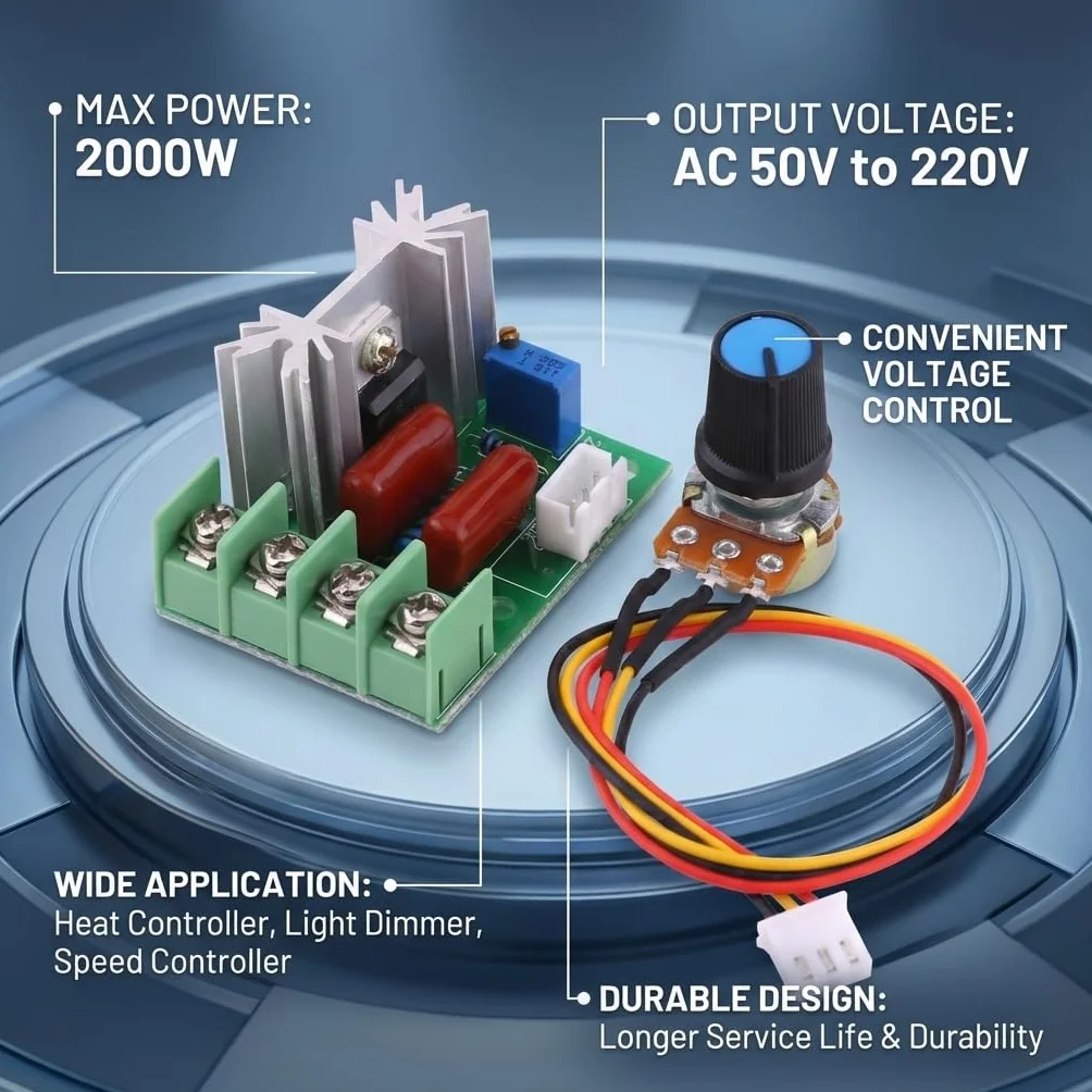 FTVOGUE Elektryczny regulator napięcia AC 50-220V 2000W SCR Regulator temperatury i prędkości silnika