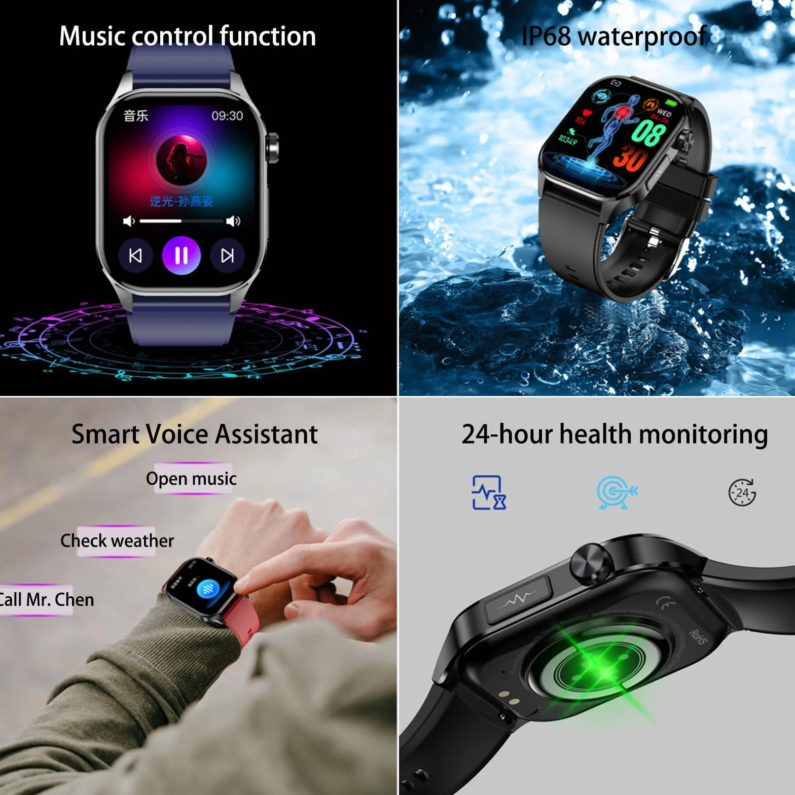 Smartwatch Dla Mężczyzn I Kobiet Ekran HD 2,04 Cala SOS Połączenia Bluetooth Tracker Fitness Monitorowanie Temperatury Ciała W Czasie Rzeczywistym I Zdrowego Snu Krokomierz Dla IOS/Android,B