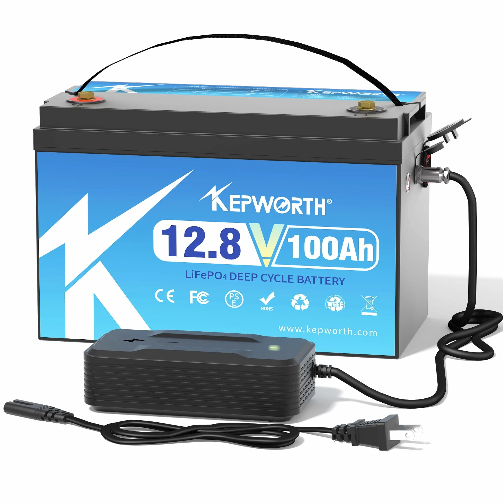 KEPWORTH 12V 100Ah LiFePO4 Akumulator Litowy, Do 15 000 Cykli i 10 Lat Żywotność, Bateria LiFePO4 z Płytką BMS 100A, Akumulator LiFEPO4 Idealny Do kamperów, Zastosowań Poza Siecią, Łodzie