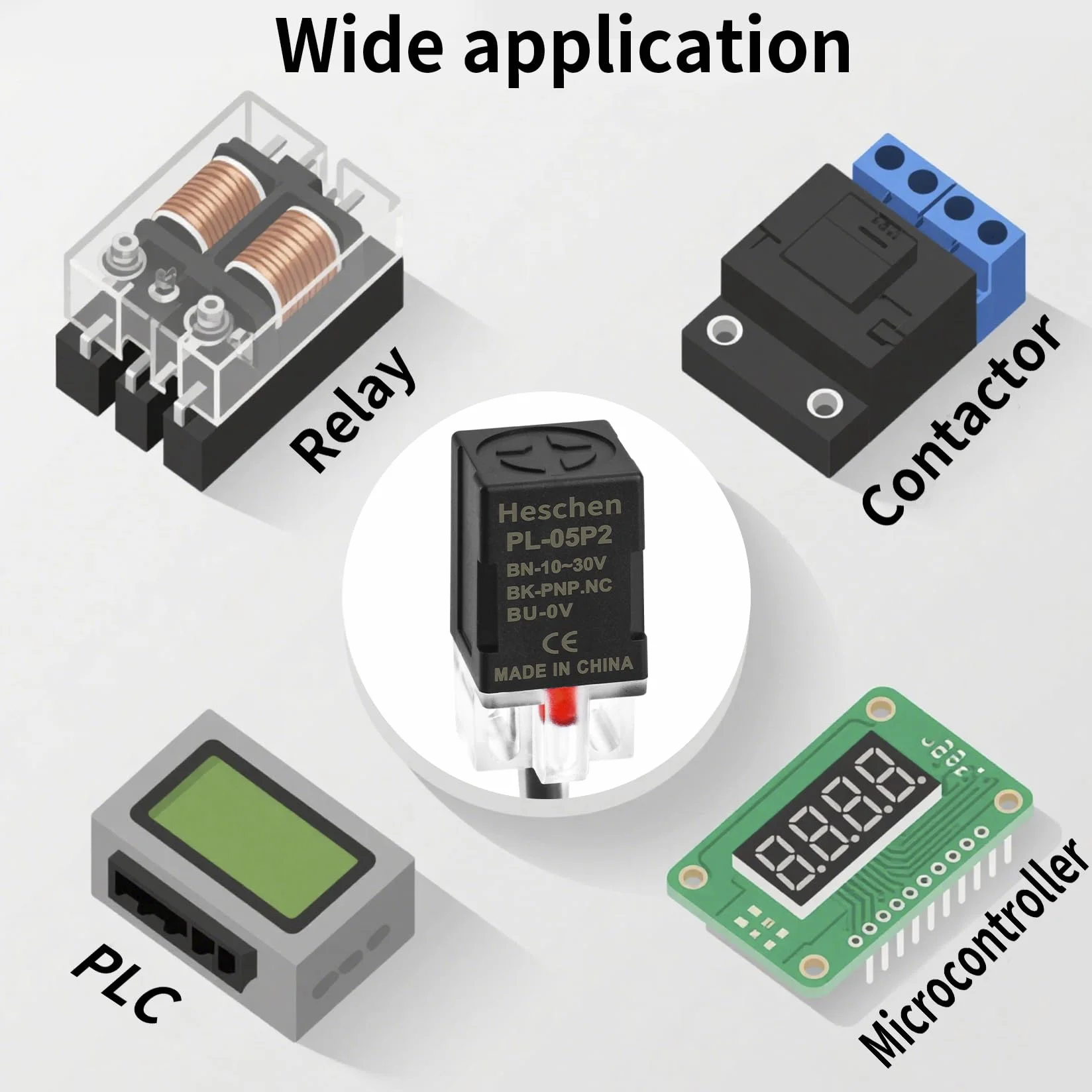 Heschen Kwadratowy czujnik zbliżeniowy indukcyjny przełącznik typ non-Shield PL-05P2 odległość detektora 5 mm 10-30 VDC 200 mA PNP normalnie zamknięty (NC) 3 przewody