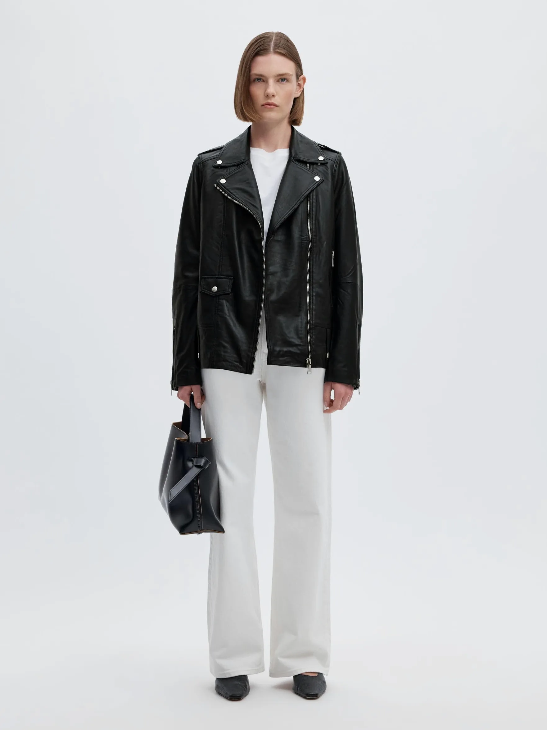 Selected damska kurtka skórzana Oversize, czarny, 40