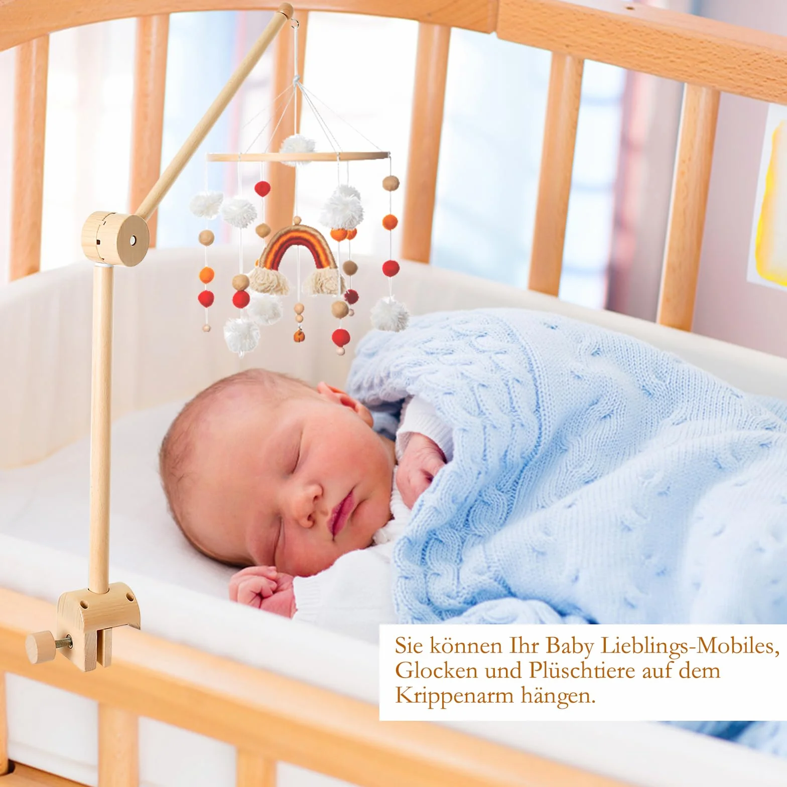 Mobilny drewniany uchwyt do łóżeczka dziecięcego, obracany o 360°, mobilny uchwyt drewniany do łóżeczka dziecięcego, przenośny uchwyt, drewniany do łóżeczka dziecięcego, zawieszenie, dzwonki wietrzne,