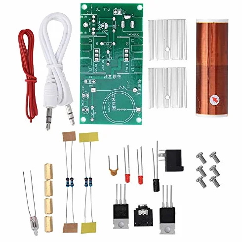 Cewka Tesli Zestaw do samodzielnego montażu, DC 15-24V 2A Mini muzyka Cewka Tesli Zestawy do samodzielnego montażu Moduł cewki Tesli Głośnik plazmowy niezmontowany Mini zestaw elektroniki do majsterkowania Narzędzie 15W, model eksperymentalny do ćwiczeń b