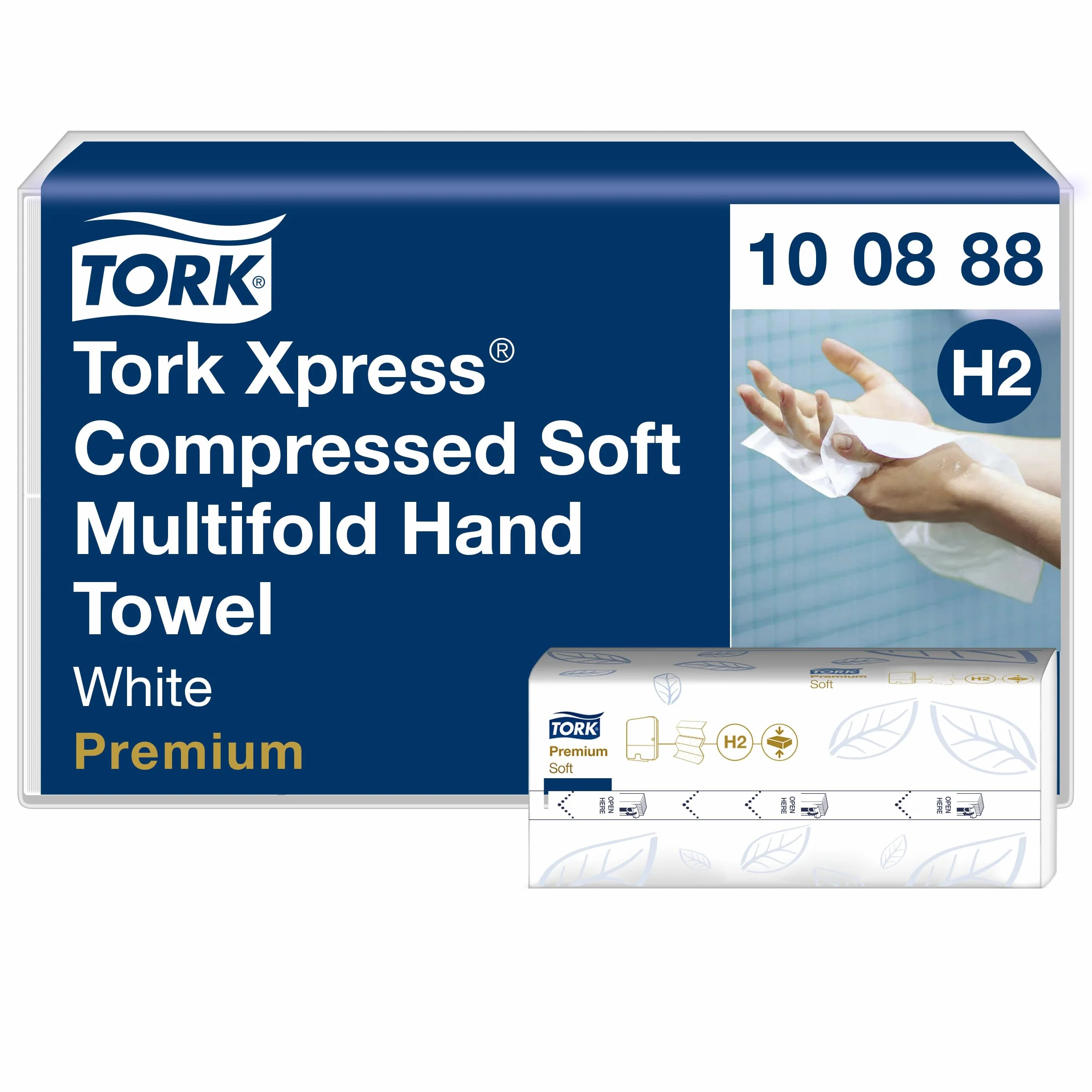 Tork Xpress Skompresowane Miękkie Ręczniki Papierowe Składane Białe H2, Premium, 2-Warstwowe, Składane w M, Duże, 12 x 170 Odcinków, 100888
