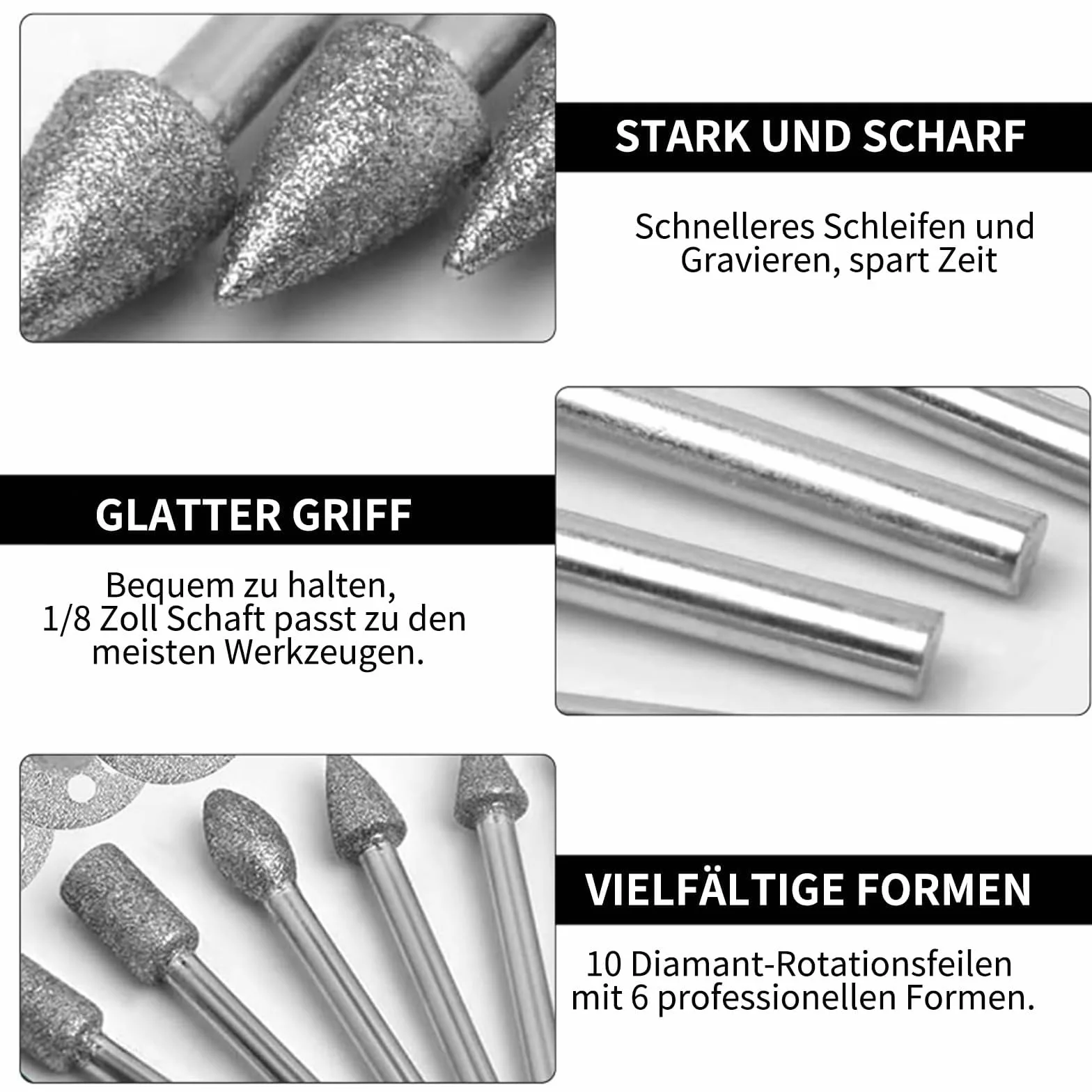 Raheem Diamentowe frezy zestaw 20 sztuk diamentowych pisaków szlifierskich do Dremel, nasadki szlifierskie, diamentowe, z trzonkiem 1/8", do szkła, ceramiki, rzeźbienia, polerowania, grawerowania