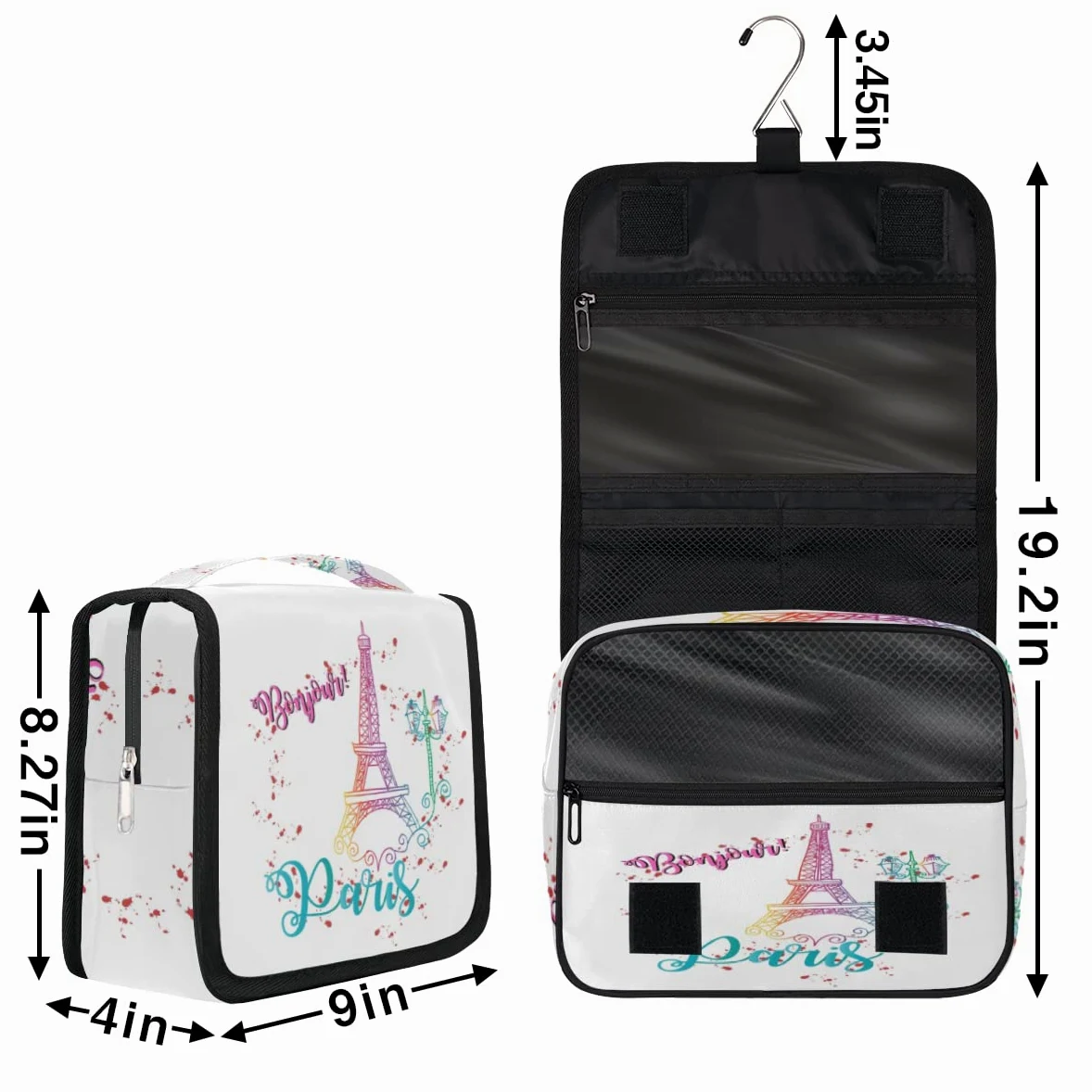 Wieża Eiffla Podróżna kosmetyczka Wieża Eiffla Mycie Torba Unisex Wiszące przybory toaletowe Kosmetyczka Organizer do makijażu, wielobarwny, Jeden rozmiar