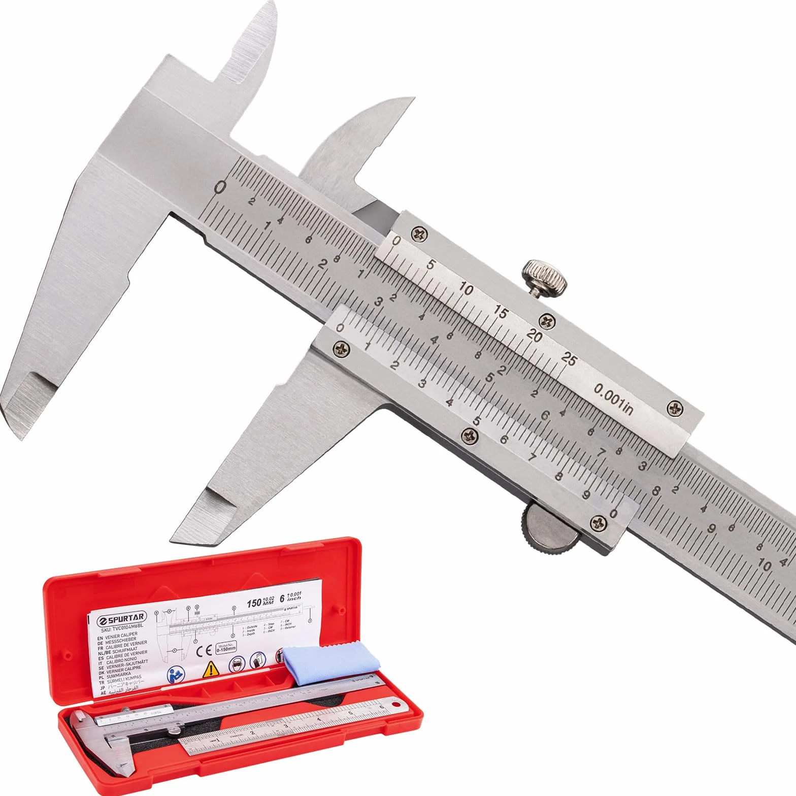 Spurtar Suwmiarka 150 mm / 6 cali suwmiarka analogowa do średnicy głębokości kroku, dokładność pomiaru: 0,02 mm / 0,001 cala, do gospodarstwa domowego, biżuterii, obróbki drewna