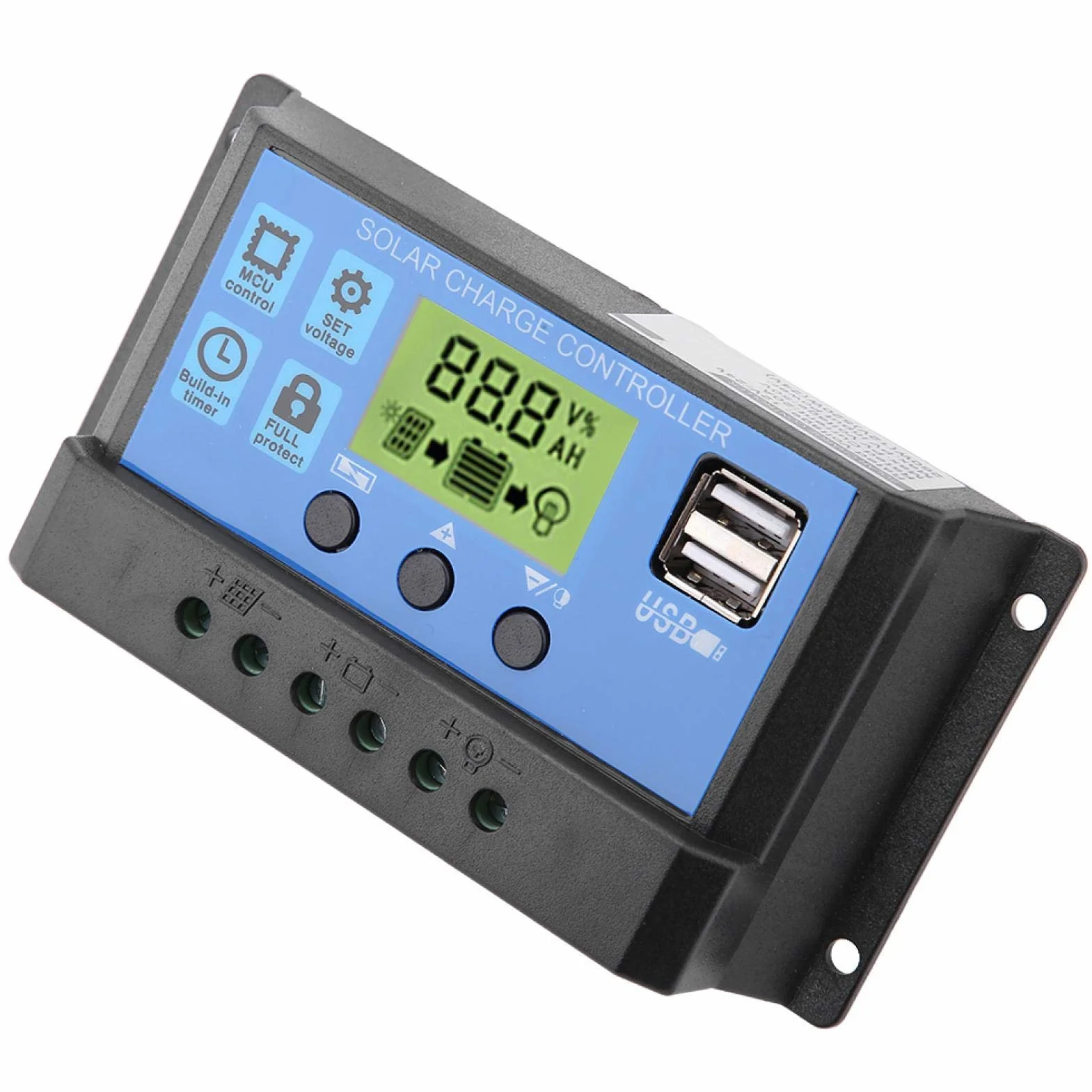 Kontroler ładowania solarnego, PWM 12 V 24 V podwójny USB kontroler ładowania panelu słonecznego inteligentny regulowany regulator wyświetlacz LCD 10/20/30 A (YJSS-20A)