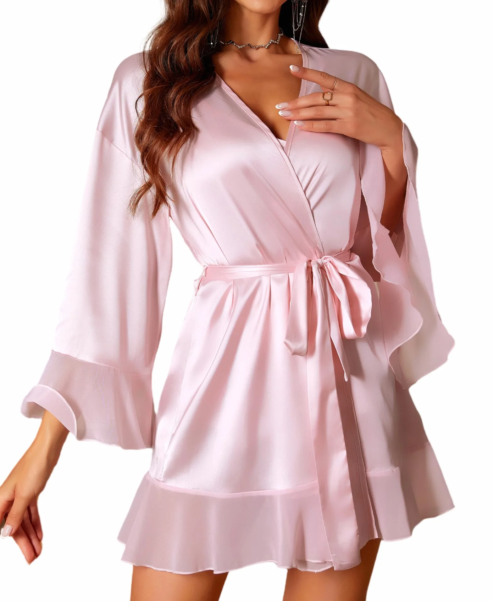 RSLOVE Seksowna bielizna damska - Szlafrok kimono satyna nocna nocna szlafrok do sypialni