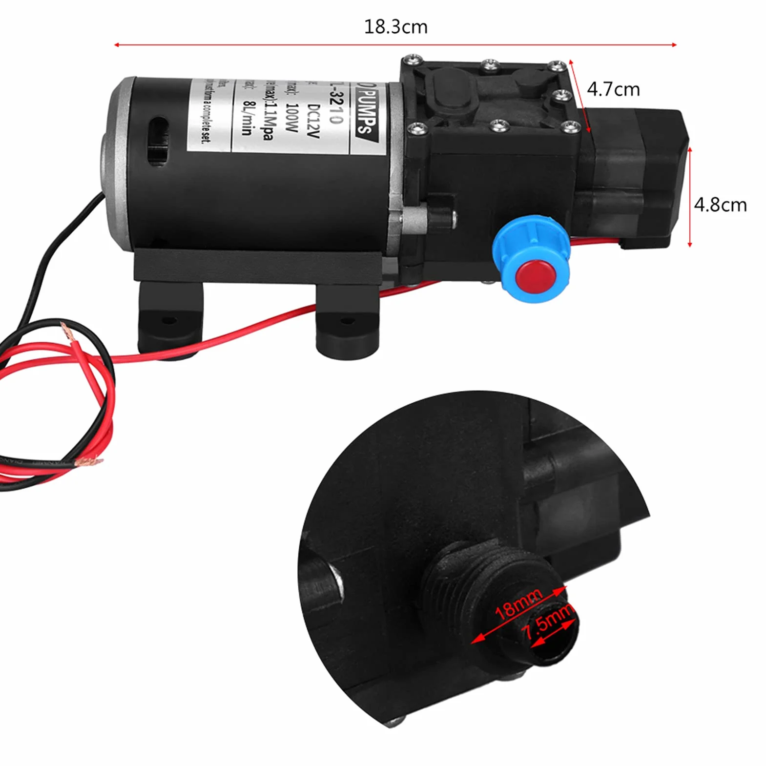 Wysokociśnieniowa Pompa Wodna 12V DC 100W, 8L/Min 160Psi, Samozasysająca Membranowa, do Mycia Kamperów, Samochodów, Łodzi, Nawadniania Ogrodu