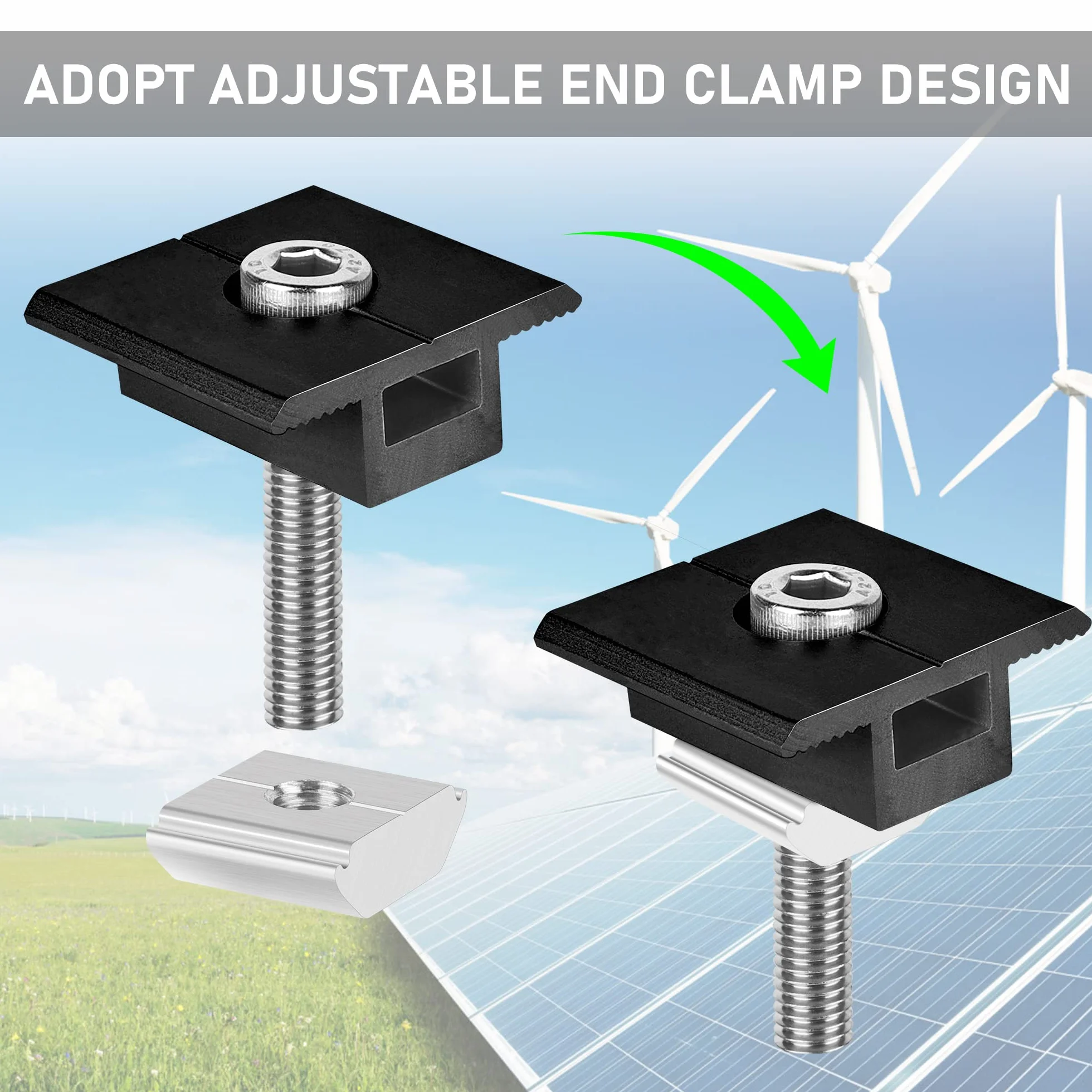 Uchwyt do modułu solarnego, zaciski środkowe, 30 mm, czarny – uchwyt na panel słoneczny, 10 sztuk mocowania modułu solarnego, zacisk środkowy w kształcie litery T, wspornik fotowoltaicznych modułów