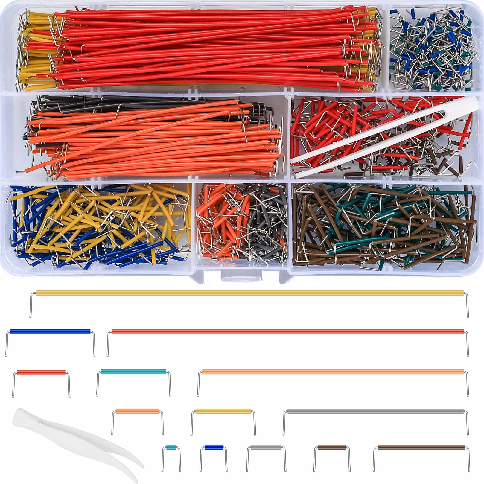 840 sztuk przewodów połączeniowych typu Breadboard, zestaw kabli połączeniowych elektroniki, przewody zaciskowe z uchwytem, zestaw kabli męskie-męskie o 14 różnych długościach, z plastikowymi zaciskam