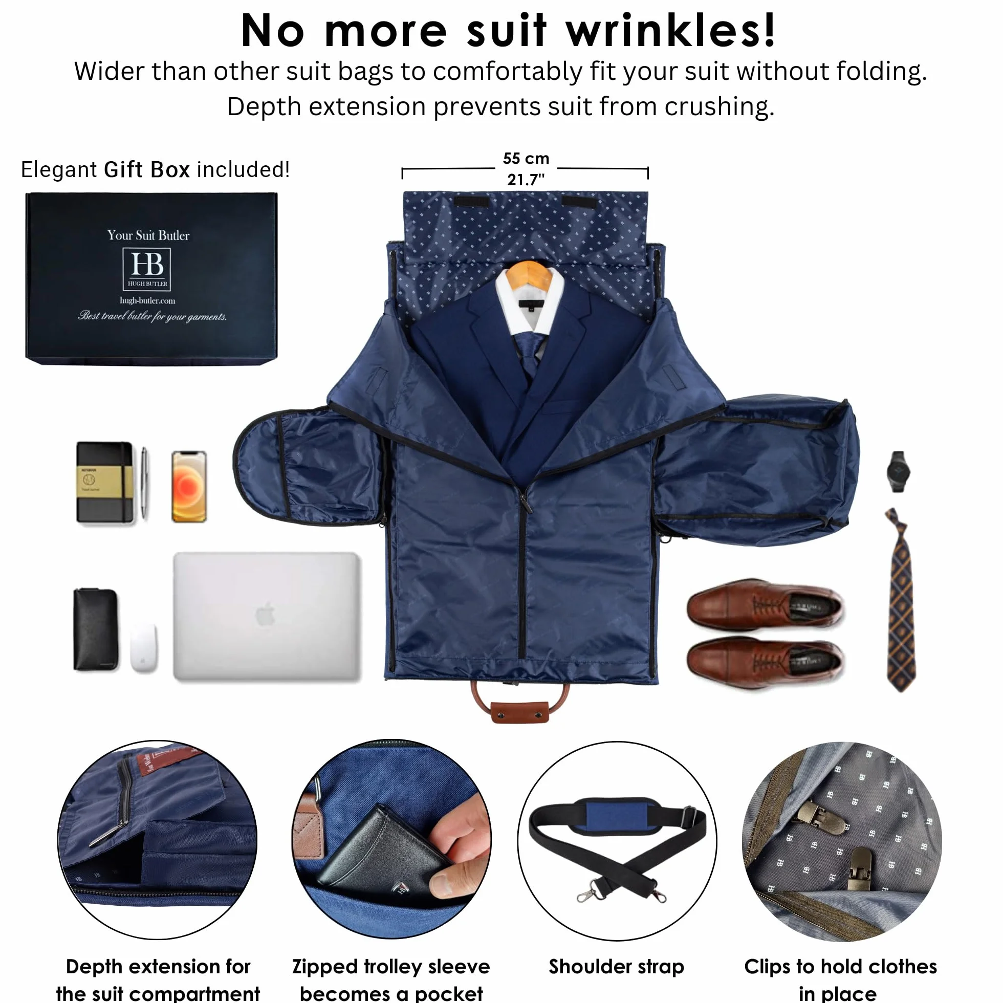 Torba Weekender 4w1 – Praktyczna Torba na Ubrania, Laptop, Buty i Kosmetyki – Elegancki Granatowy Pokrowiec, Idealny na Podróże Służbowe i Biznesowe