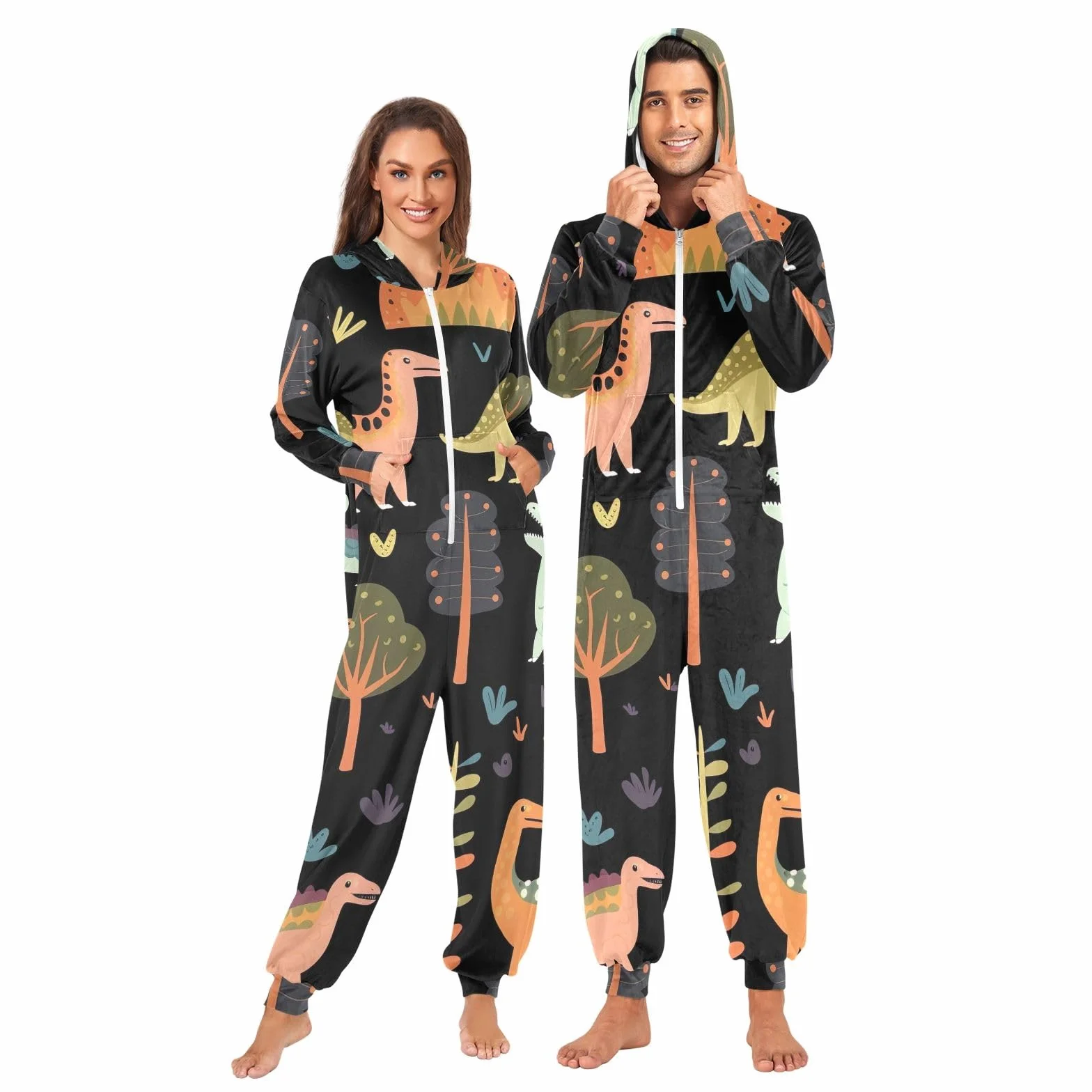 GAIREG Piżama Onesie Dinozaury Drzewa Miękka Bluza Z Kapturem Jednoczęściowa