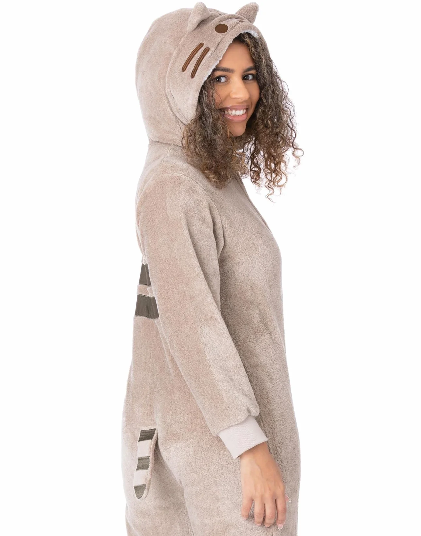 Pusheen The Cat Onesie Damskie | Damska piżama Novelty Brown All In One | Cartoon Cat z uszami 3D Tail Character Odzież domowa | Prezenty towarowe Pusheen