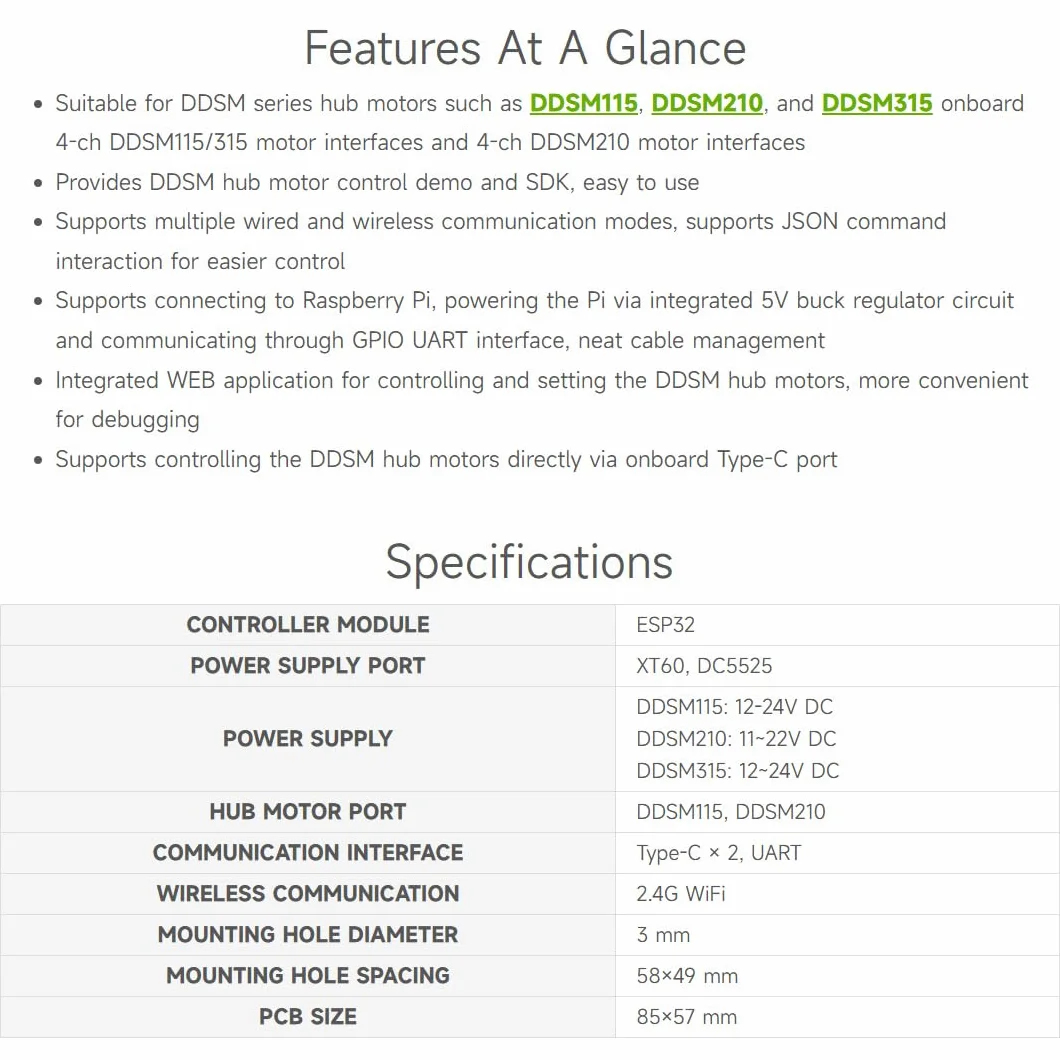 Waveshare Direct Drive Servo Motor Driver Board, Integrates ESP32 And Control Circuit, 2.4G WiFi Support, Suitable For DDSM Series Hub Motors, ESP Now Support