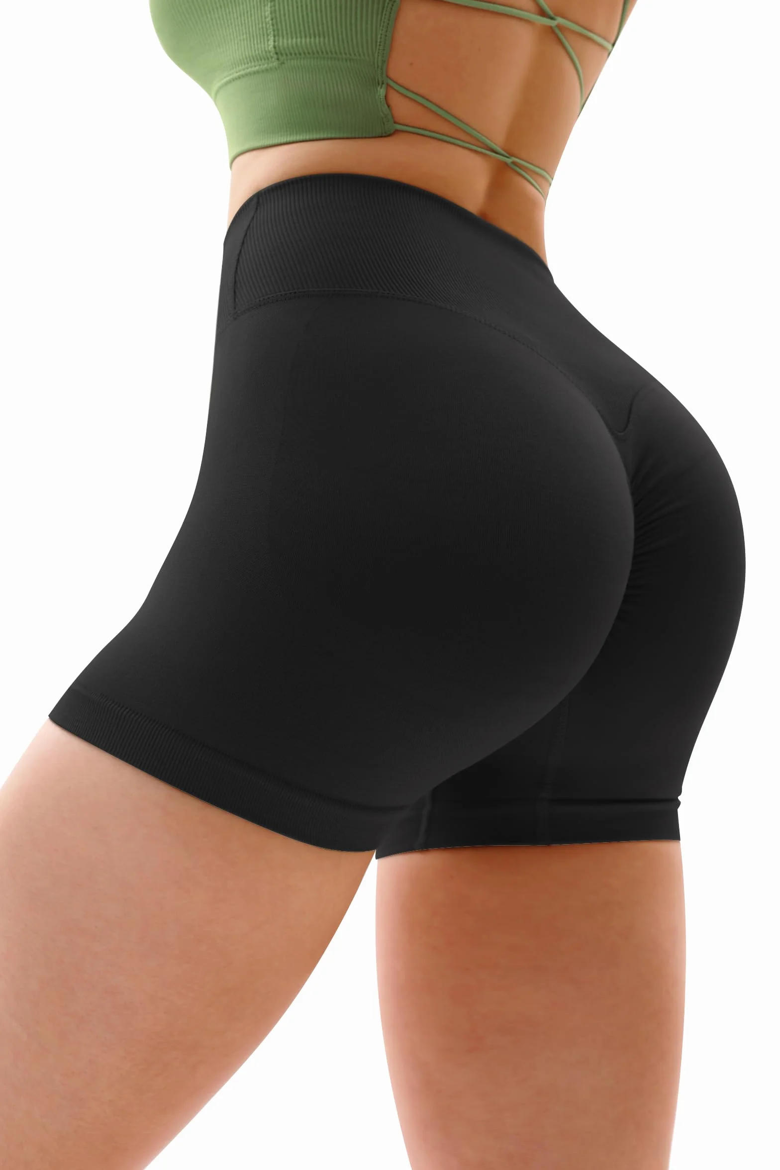 Vertvie Damskie spodenki gimnastyczne V Cross Stretch Push Up Joga szorty Booty Scrunch Fitness krótkie spodnie z wysokim stanem bezszwowe spodenki sportowe do treningu na pośladkach krótkie legginsy