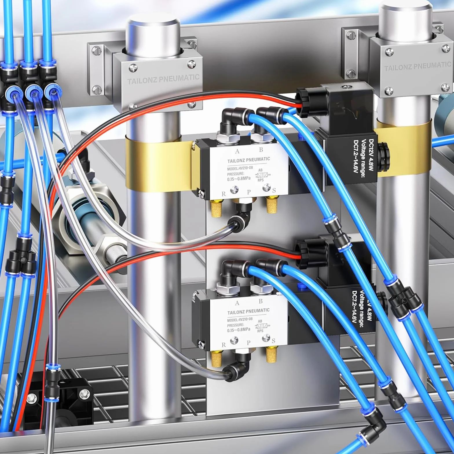 Tailonz Pneumatic Niebieskie proste 2 sposoby - 12 mm rurka OD wciskana do podłączenia rurkowe szybkie okucia blokada push PU-12 (opakowanie 2)